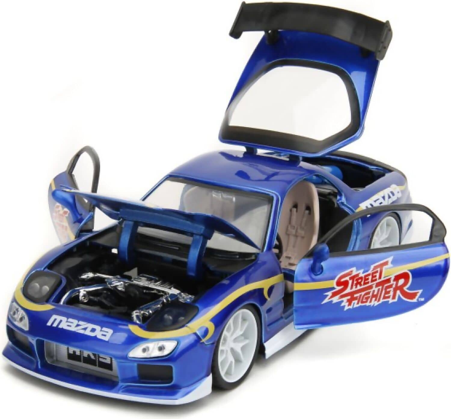 JADA TOYS - HOLLYWOOD RIDES 1:24 DIE-CAST 1993 MAZDA RX-7 WITH CHUN-LI FIGURE - STREET FIGHTER COLLECTIBLE CAR