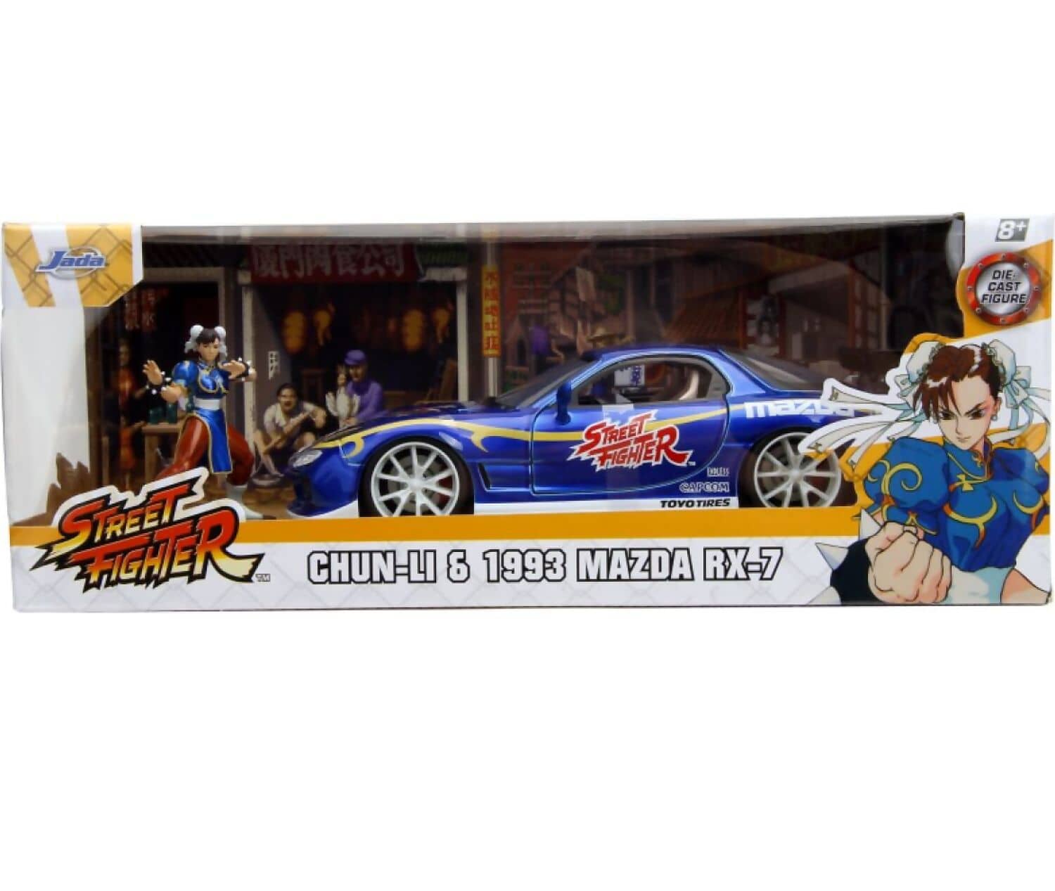 JADA TOYS - HOLLYWOOD RIDES 1:24 DIE-CAST 1993 MAZDA RX-7 WITH CHUN-LI FIGURE - STREET FIGHTER COLLECTIBLE CAR