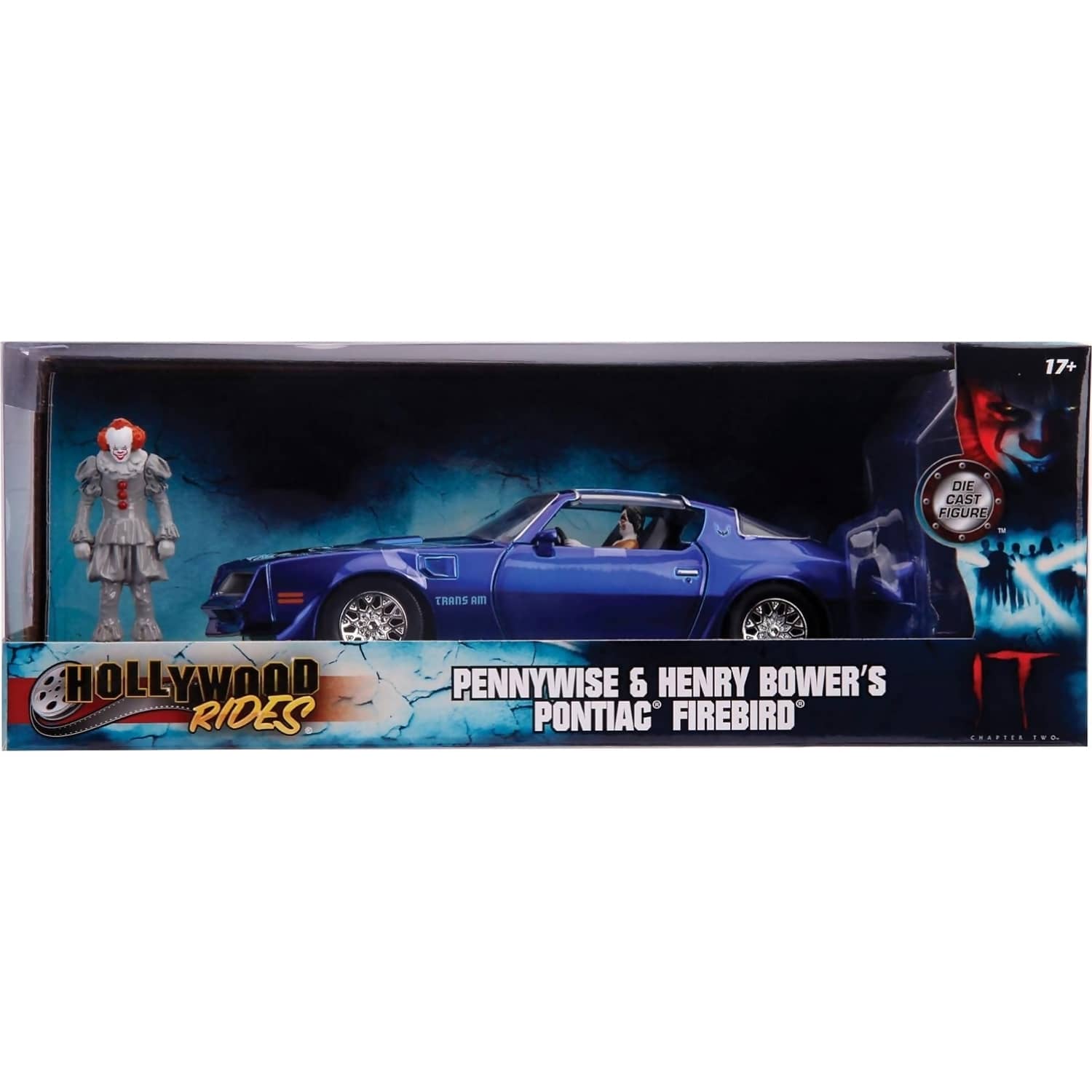 JADA TOYS - HOLLYWOOD RIDES IT 1977 PONTIAC FIREBIRD WITH PENNYWISE 1:24 SCALE DIECAST VEHICLE & FIGURE SET