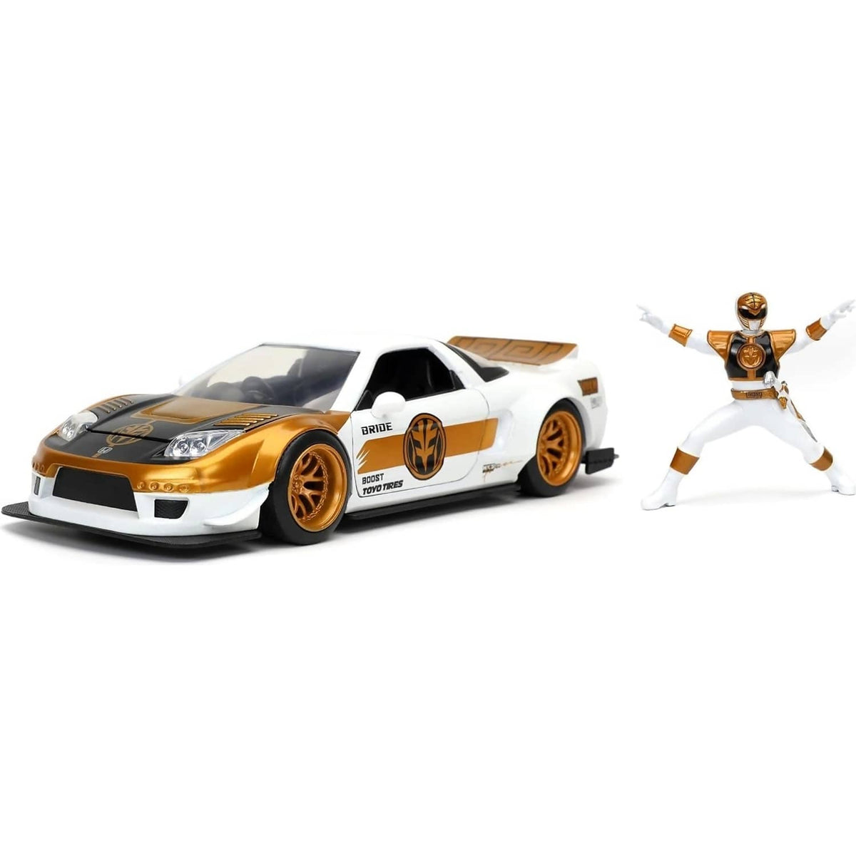 JADA TOYS - POWER RANGERS 2002 HONDA NSX TYPE-R JAPAN SPEC WITH WHITE RANGER 1:24 SCALE DIECAST VEHICLE & FIGURE SET
