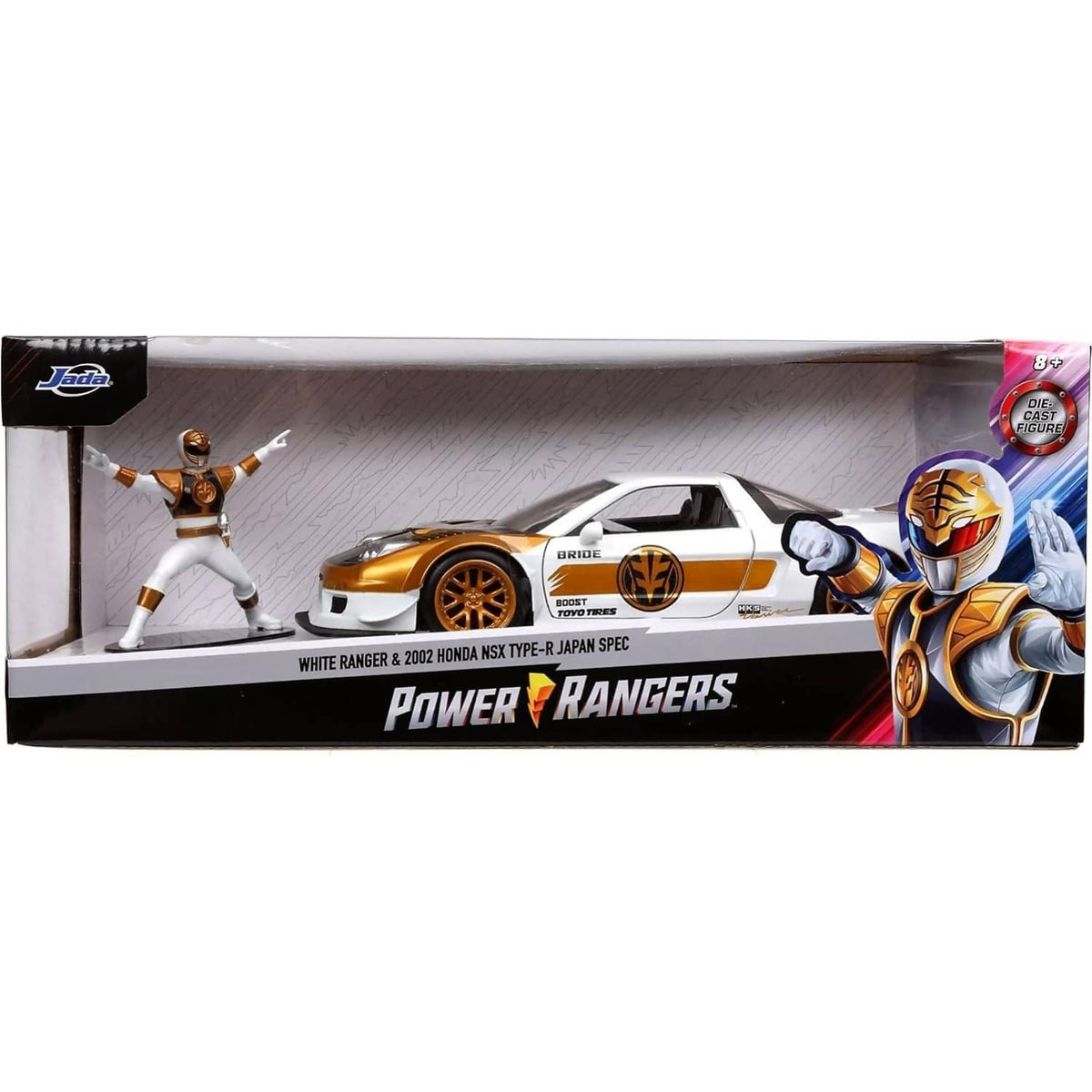 JADA TOYS - POWER RANGERS 2002 HONDA NSX TYPE-R JAPAN SPEC WITH WHITE RANGER 1:24 SCALE DIECAST VEHICLE & FIGURE SET