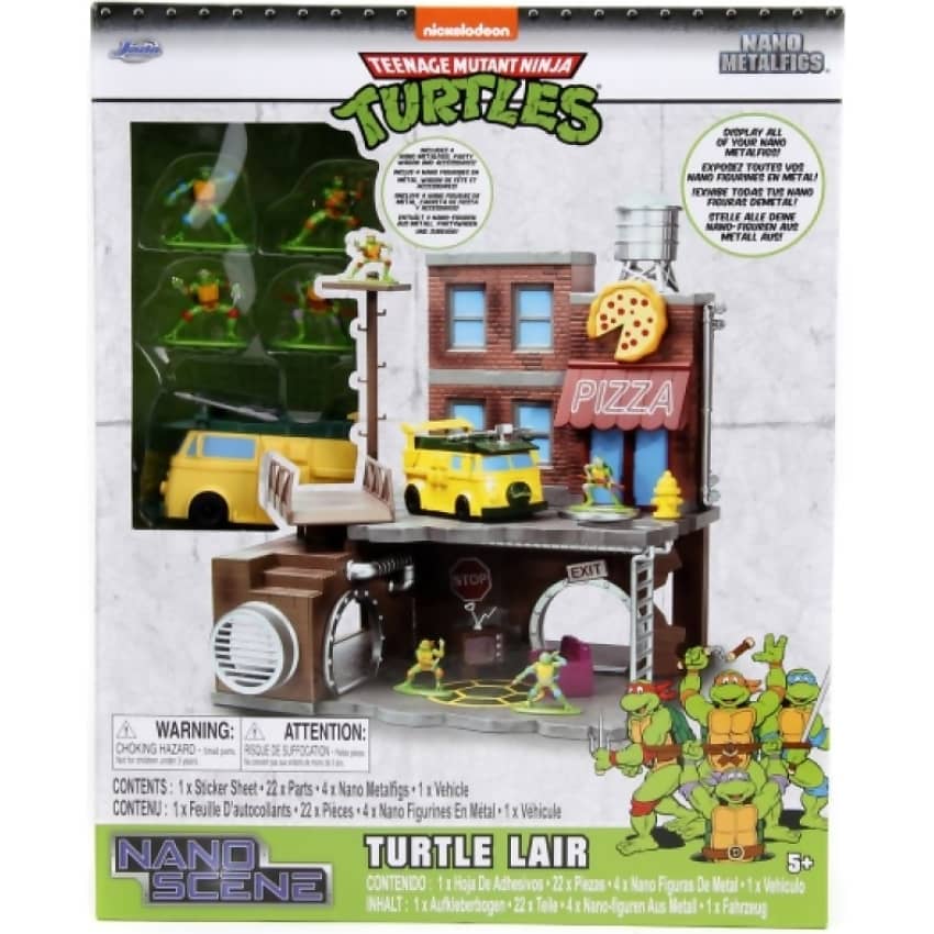 TMNT JADA TOYS - TEENAGE MUTANT NINJA TURTLES NANOSCENE TURTLE LAIR WITH 4 FIGURES SCALE DIECAST SET