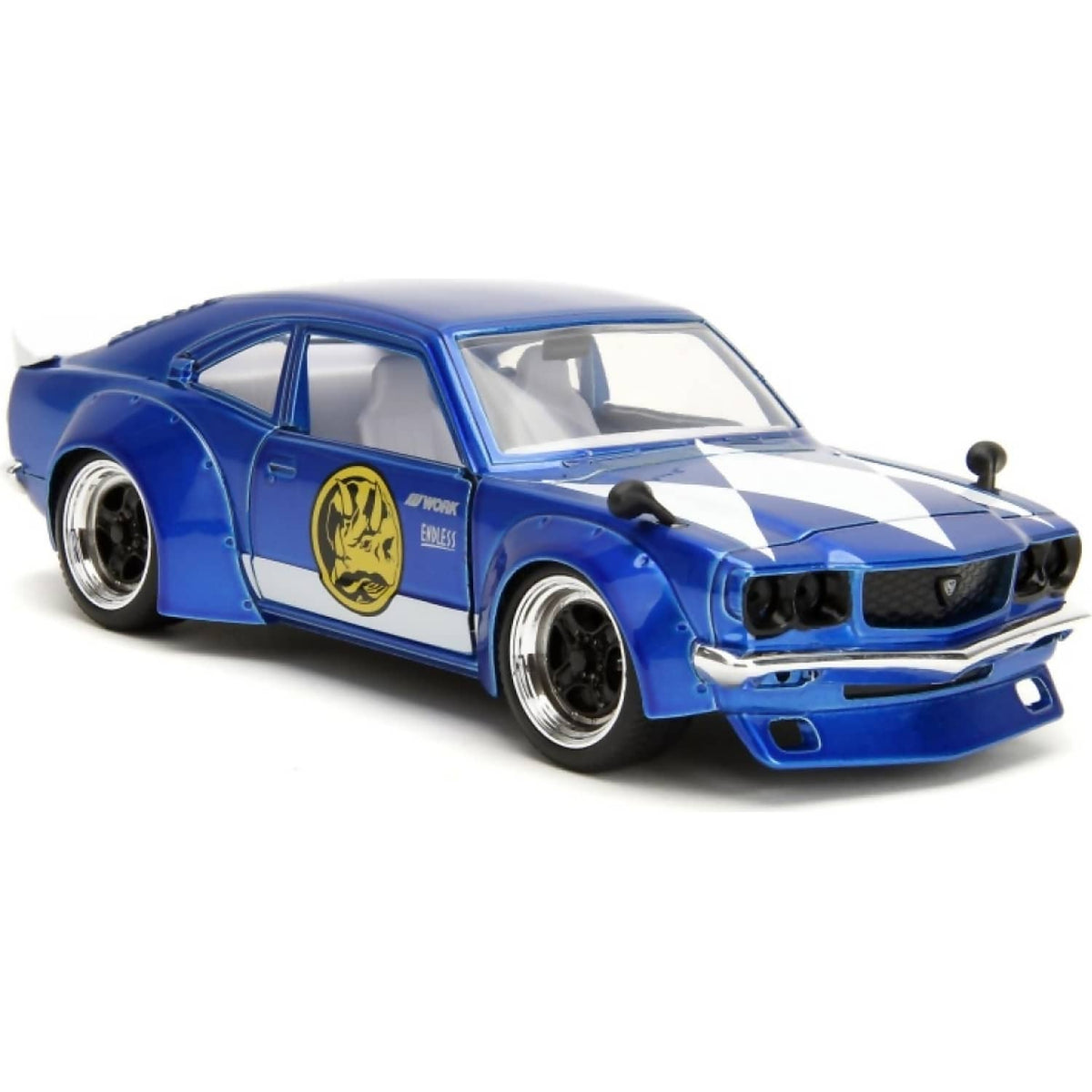 JADA TOYS - POWER RANGERS 1974 MAZDA RX-3 WITH BLUE RANGER 1:24 SCALE DIECAST VEHICLE & FIGURE SET