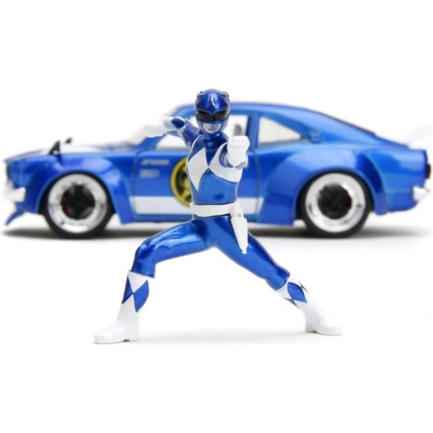 JADA TOYS - POWER RANGERS 1974 MAZDA RX-3 WITH BLUE RANGER 1:24 SCALE DIECAST VEHICLE & FIGURE SET