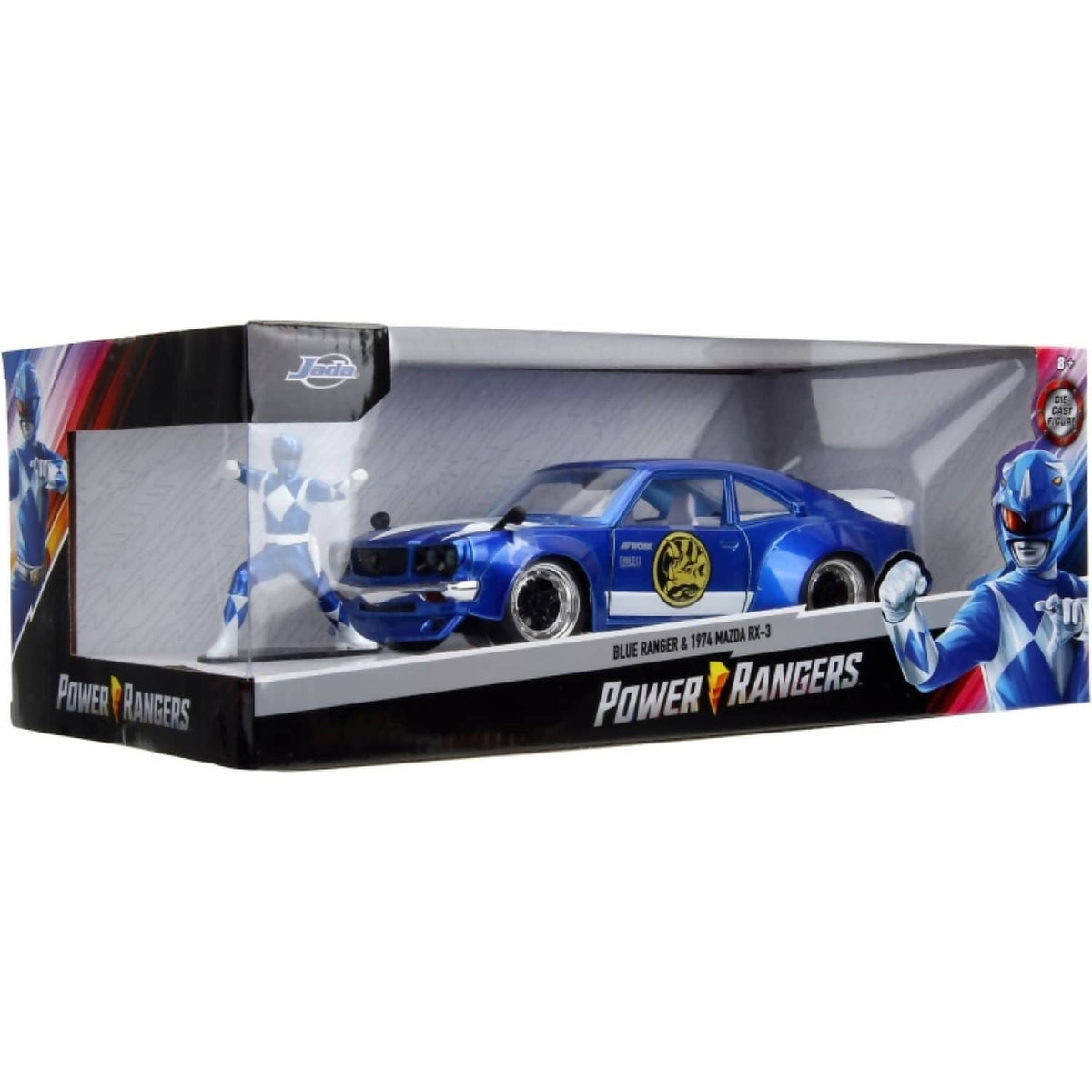 JADA TOYS - POWER RANGERS 1974 MAZDA RX-3 WITH BLUE RANGER 1:24 SCALE DIECAST VEHICLE & FIGURE SET