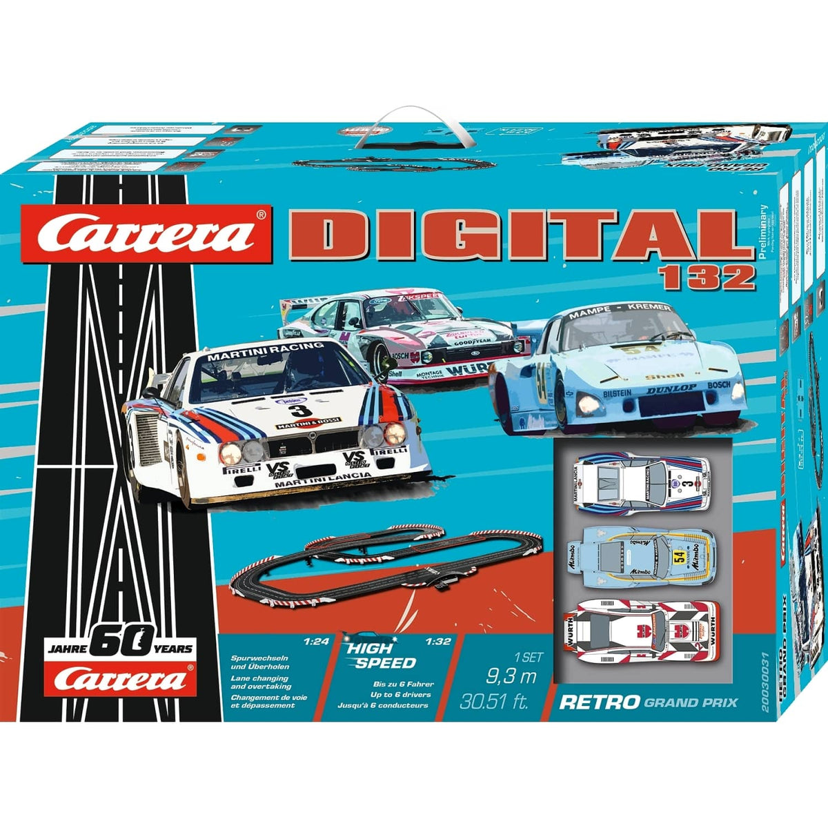 CARRERA - DIGITAL 1:32 RETRO GRAND PRIX 3 WAY BATTLE - MODEL NO.20030031 - SLOT CAR SET