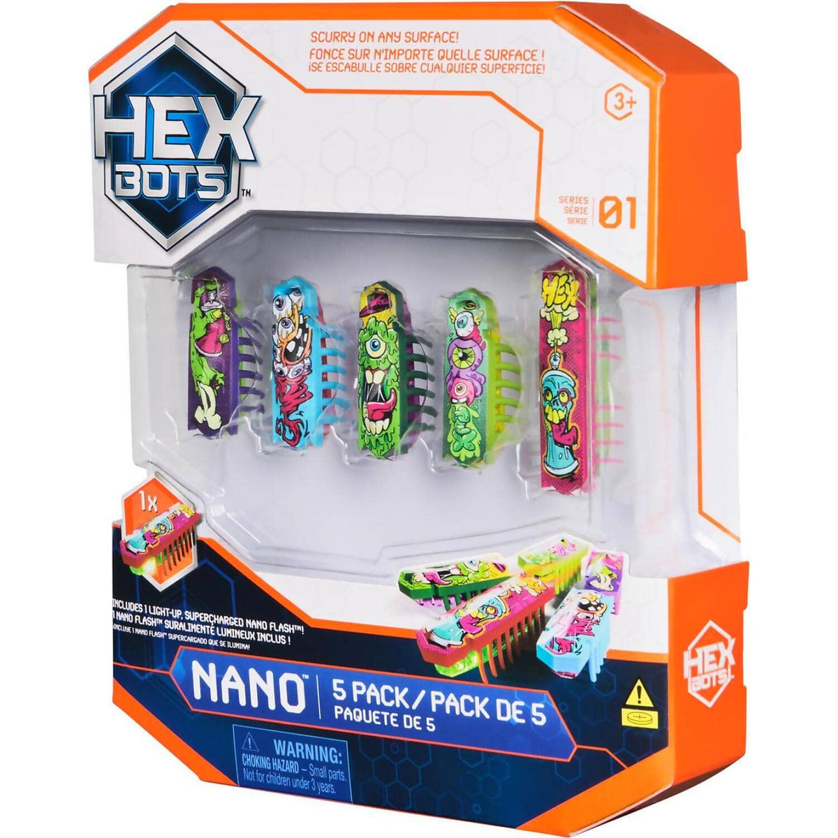 Hex Bots - Nano 5 Pack 4 Nano Bugs With Bonus Flash Nano