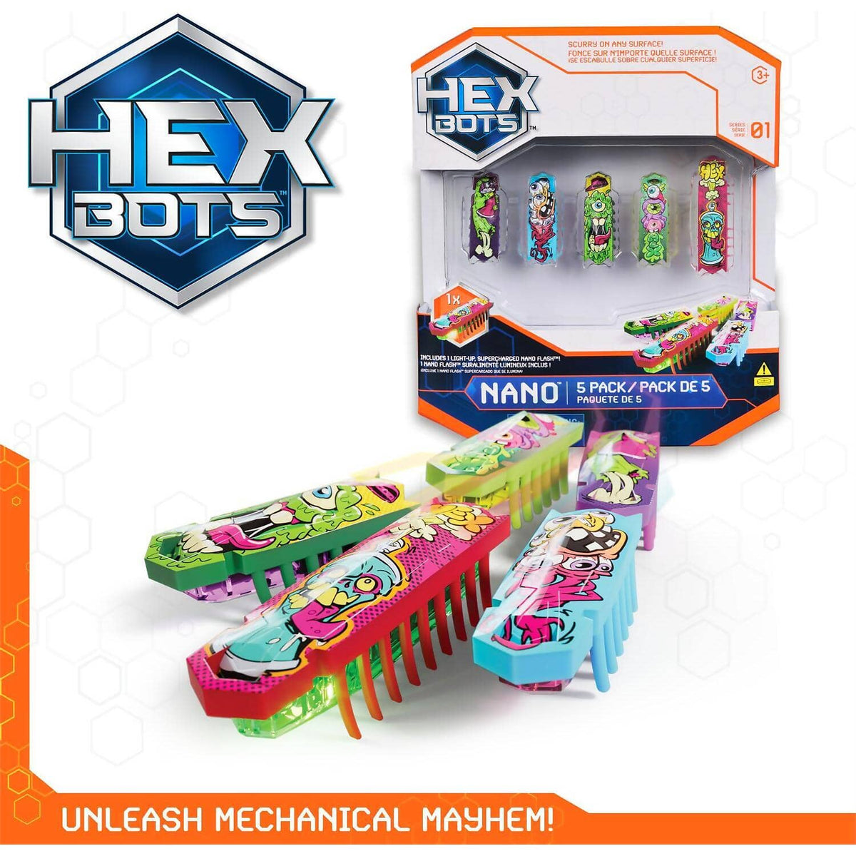 Hex Bots - Nano 5 Pack 4 Nano Bugs With Bonus Flash Nano