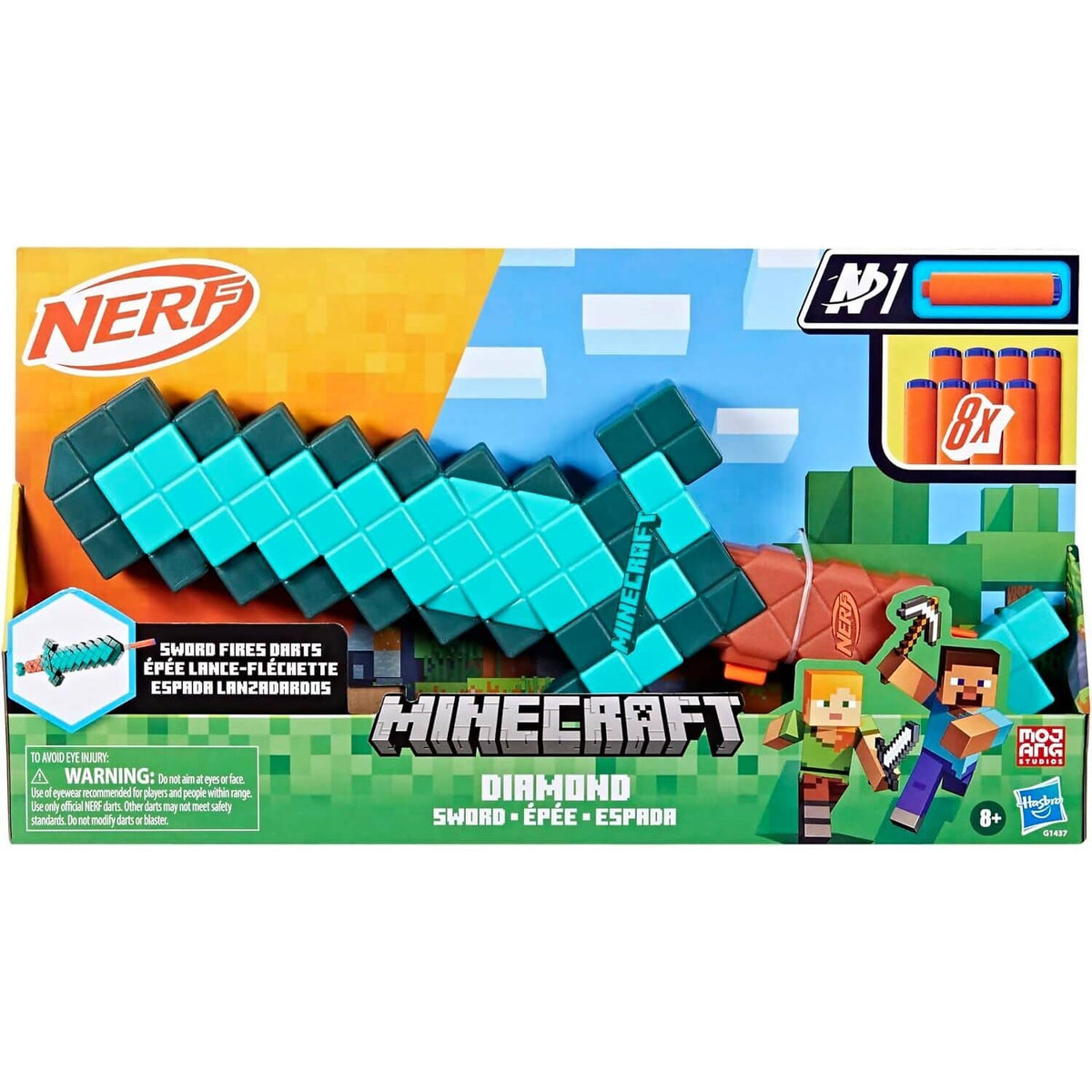 Nerf - Minecraft Sword Dart Blaster Includes 8 Nerf N1 Darts