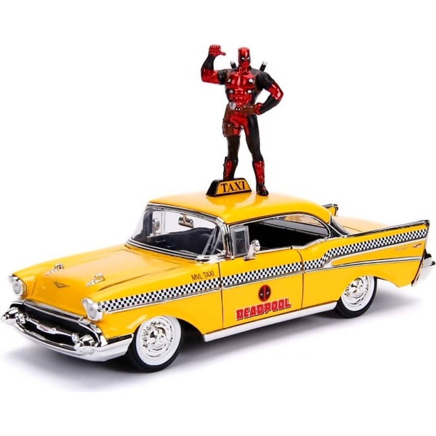 JADA TOYS - HOLLYWOOD RIDES 1957 CHEVY BEL AIR TAXI WITH DEADPOOL 1:24 SCALE DIECAST VEHICLE & DEADPOOL FIGURE SET