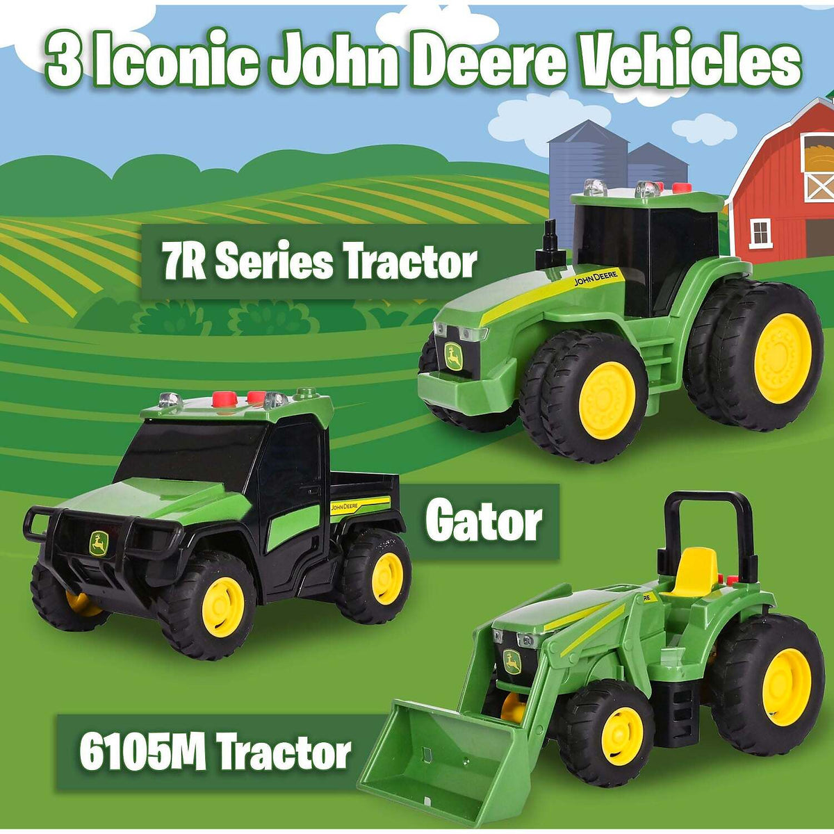 John Deere - Kids - Mini Farm Vehicles 3 Pack with Lights & Sounds!