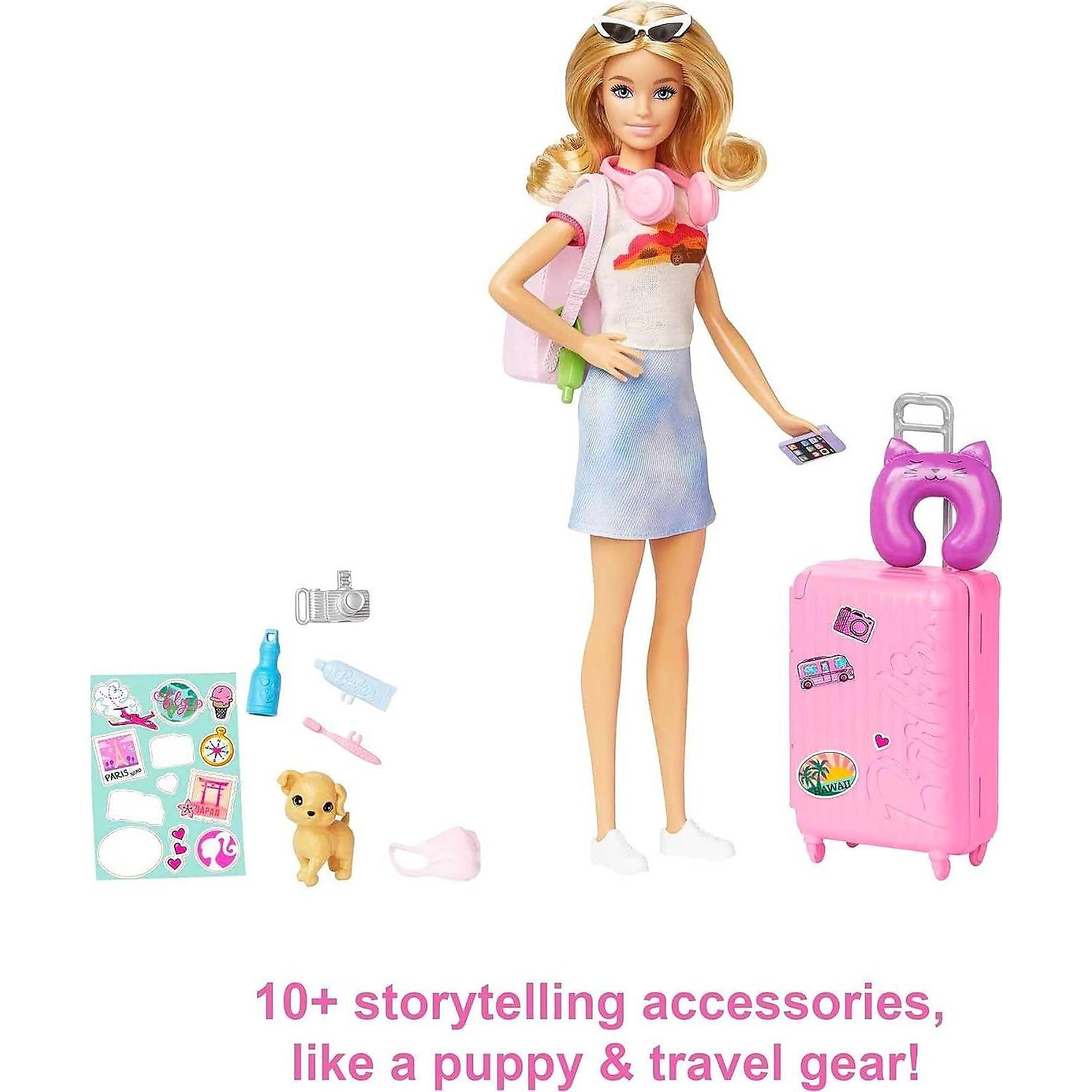 Barbie - Family & Friends Barbie Malibu Doll Travel Set with Puppy & Accessories - Mattel