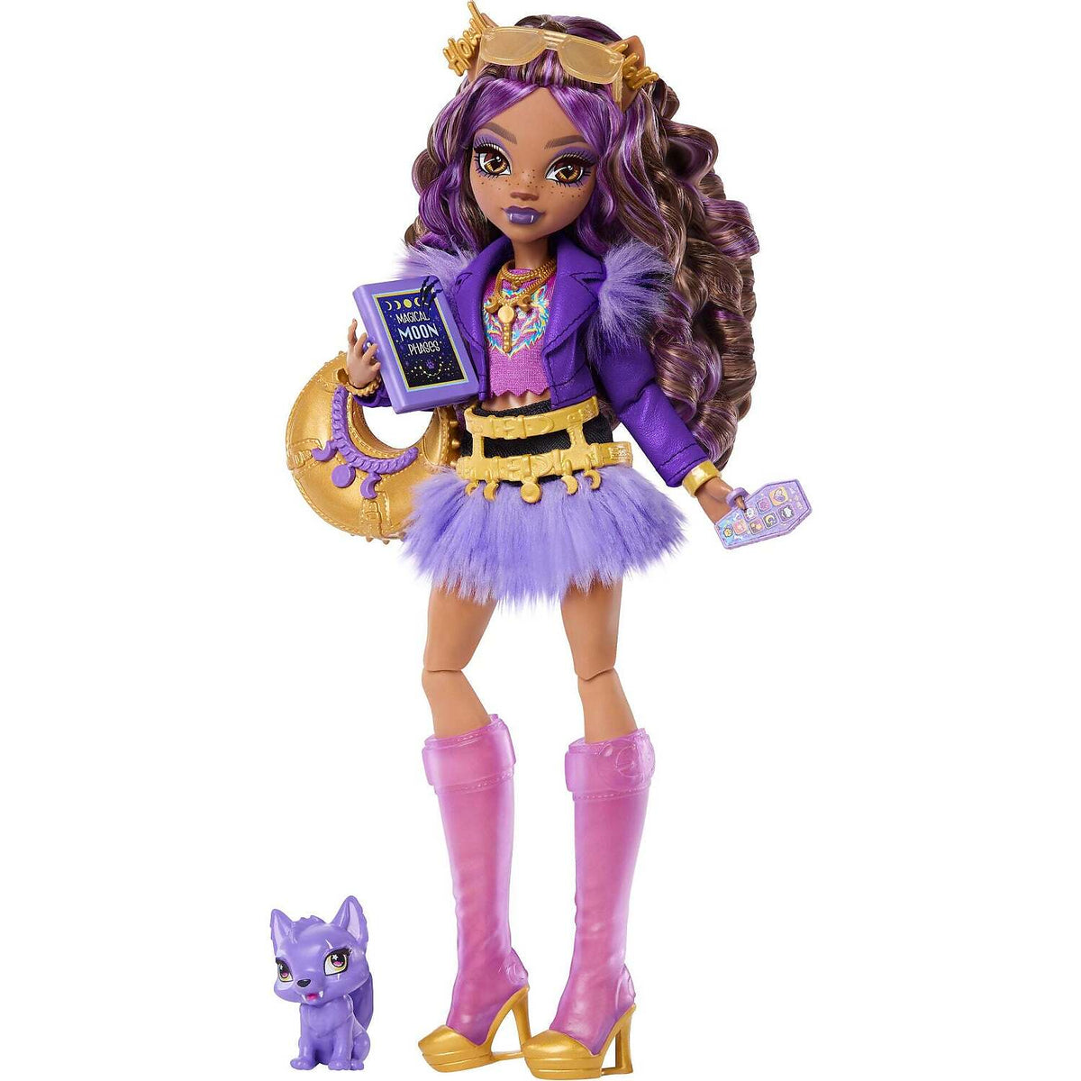 Monster High - Clawdeen Wolf Fashion Doll in Furry Skirt with Pet Crescent and 7 Accessories - Mattel