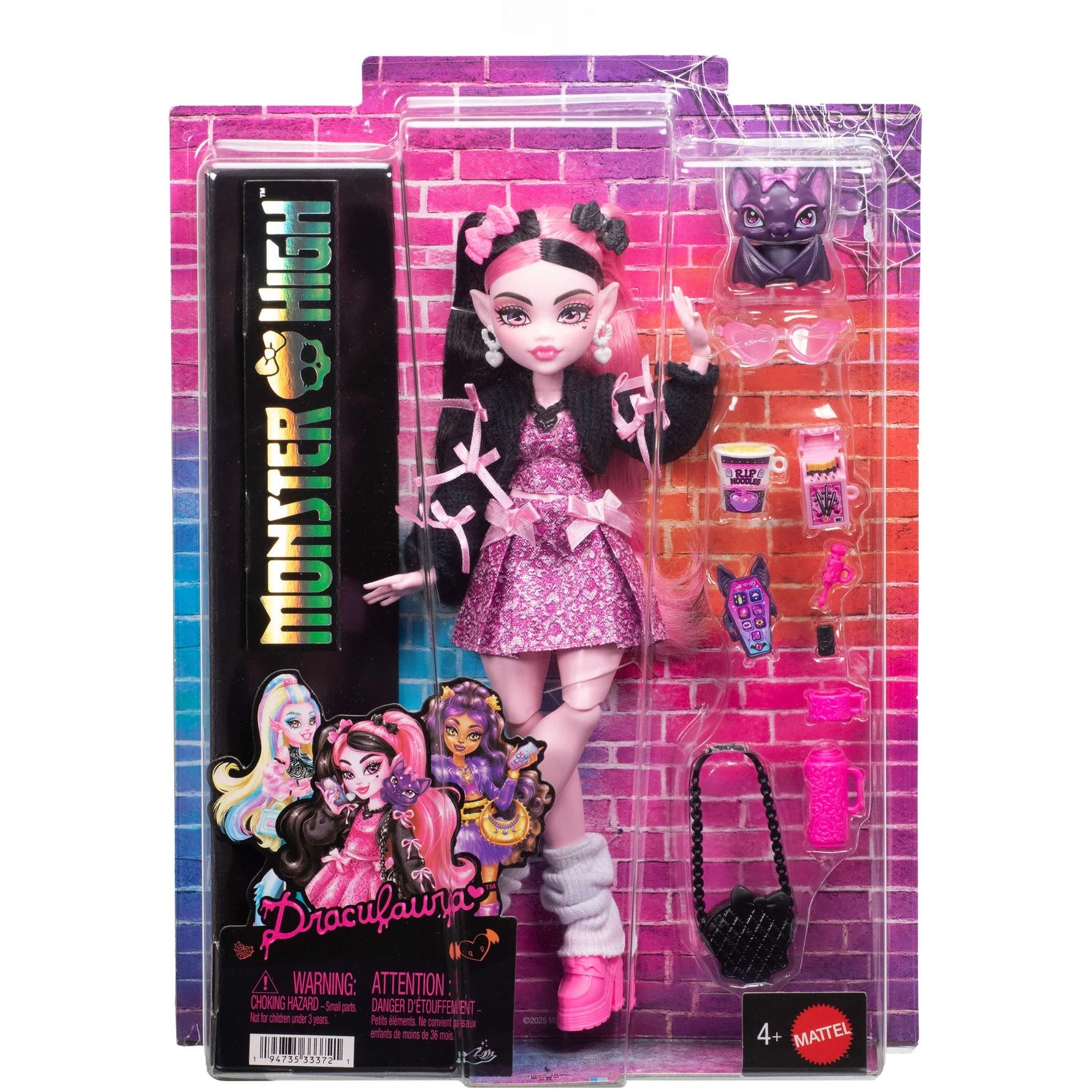 Monster High - Draculaura Fashion Doll in Bow Dress With Pet Bat Count Fabulous And 7 Accessories - Mattel