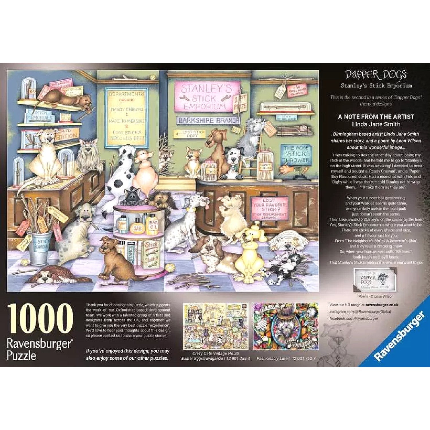 Ravensburger - Dapper Dogs No.2 Stanley’s Stick Emporium Jigsaw Puzzle 1000 Pieces