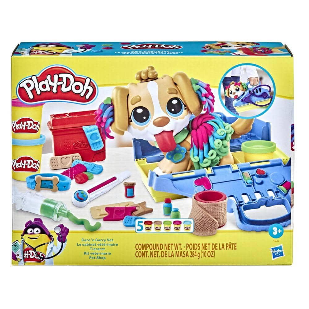 Play-Doh - Care N Carry Vet Playset With Toy Dog Carrier 10 Tools 5 Colors Hasbro