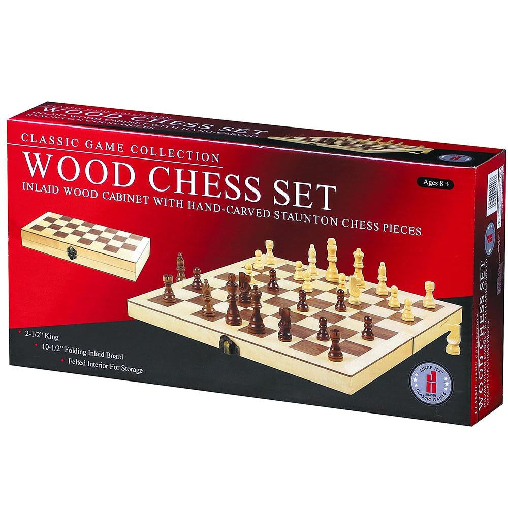 Chess Set Inlaid Board Wooden 15'