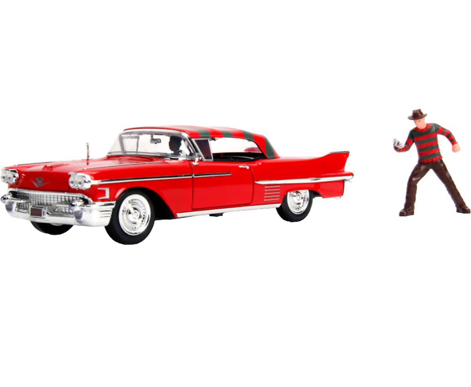 JADA TOYS - HOLLYWOOD RIDES 1:24 DIE-CAST 1958 CADILLAC SERIES 62 WITH FREDDY KRUEGER FIGURE - A NIGHTMARE ON ELM STREET COLLECTIBLE