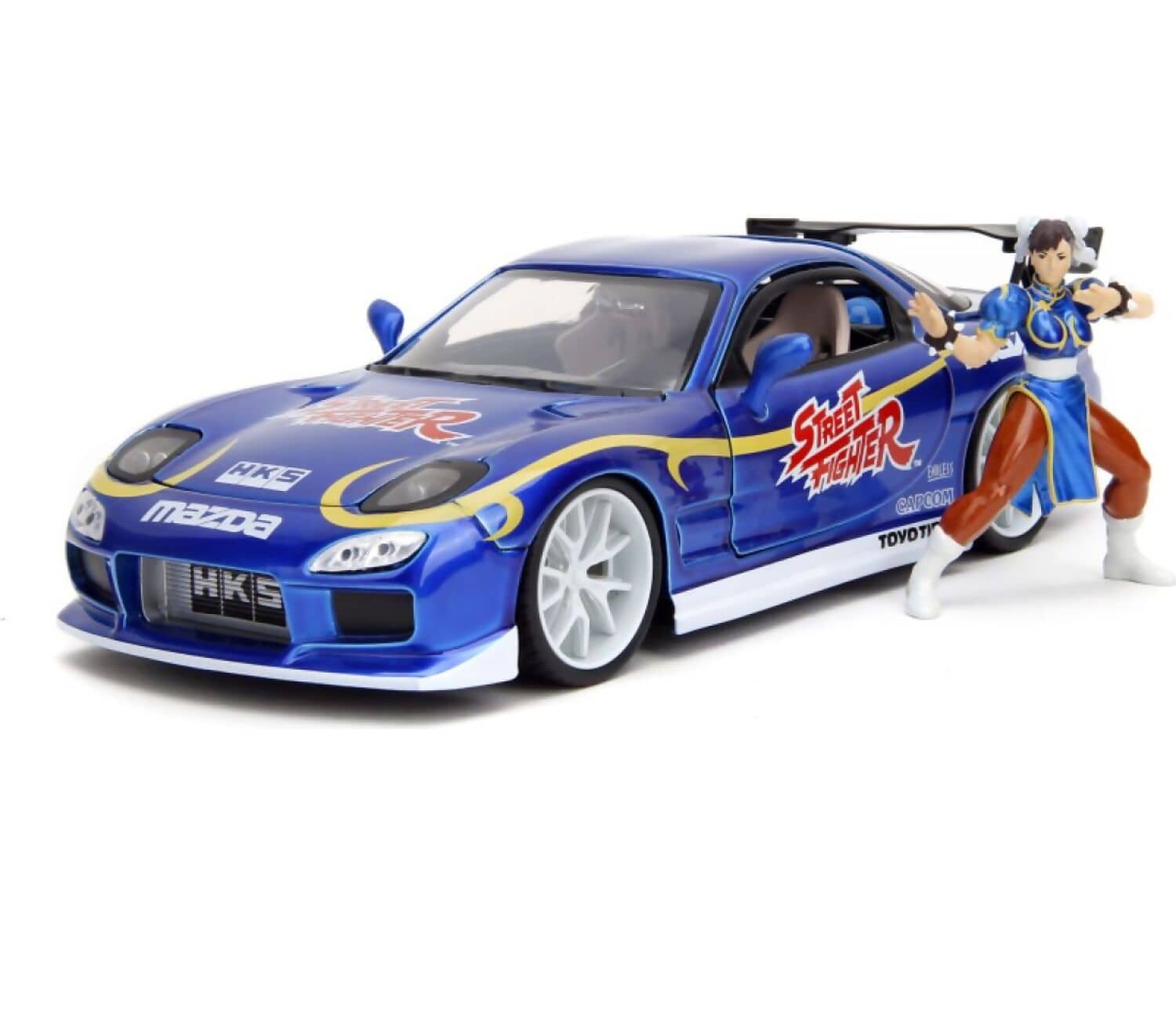 JADA TOYS - HOLLYWOOD RIDES 1:24 DIE-CAST 1993 MAZDA RX-7 WITH CHUN-LI FIGURE - STREET FIGHTER COLLECTIBLE CAR