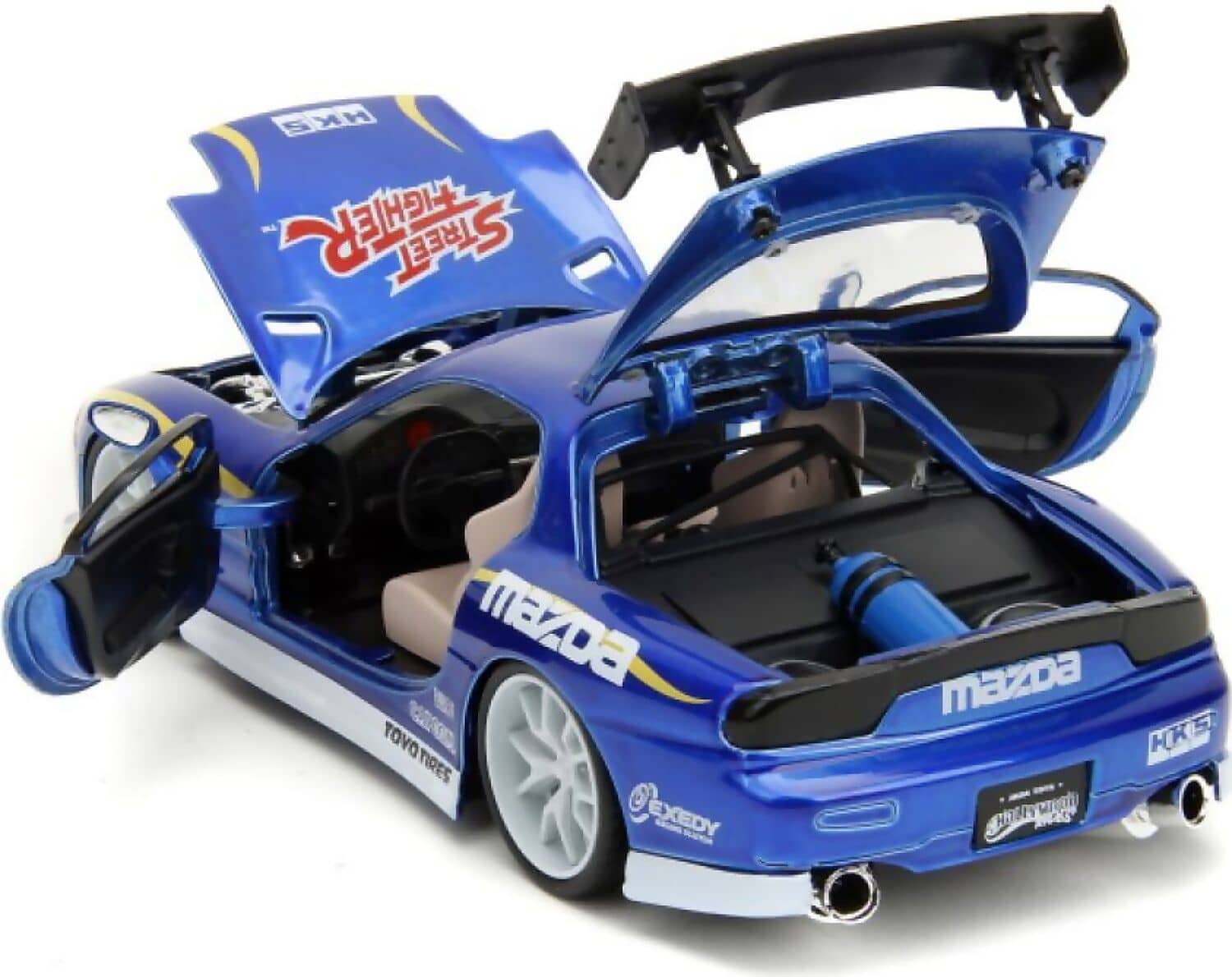 JADA TOYS - HOLLYWOOD RIDES 1:24 DIE-CAST 1993 MAZDA RX-7 WITH CHUN-LI FIGURE - STREET FIGHTER COLLECTIBLE CAR