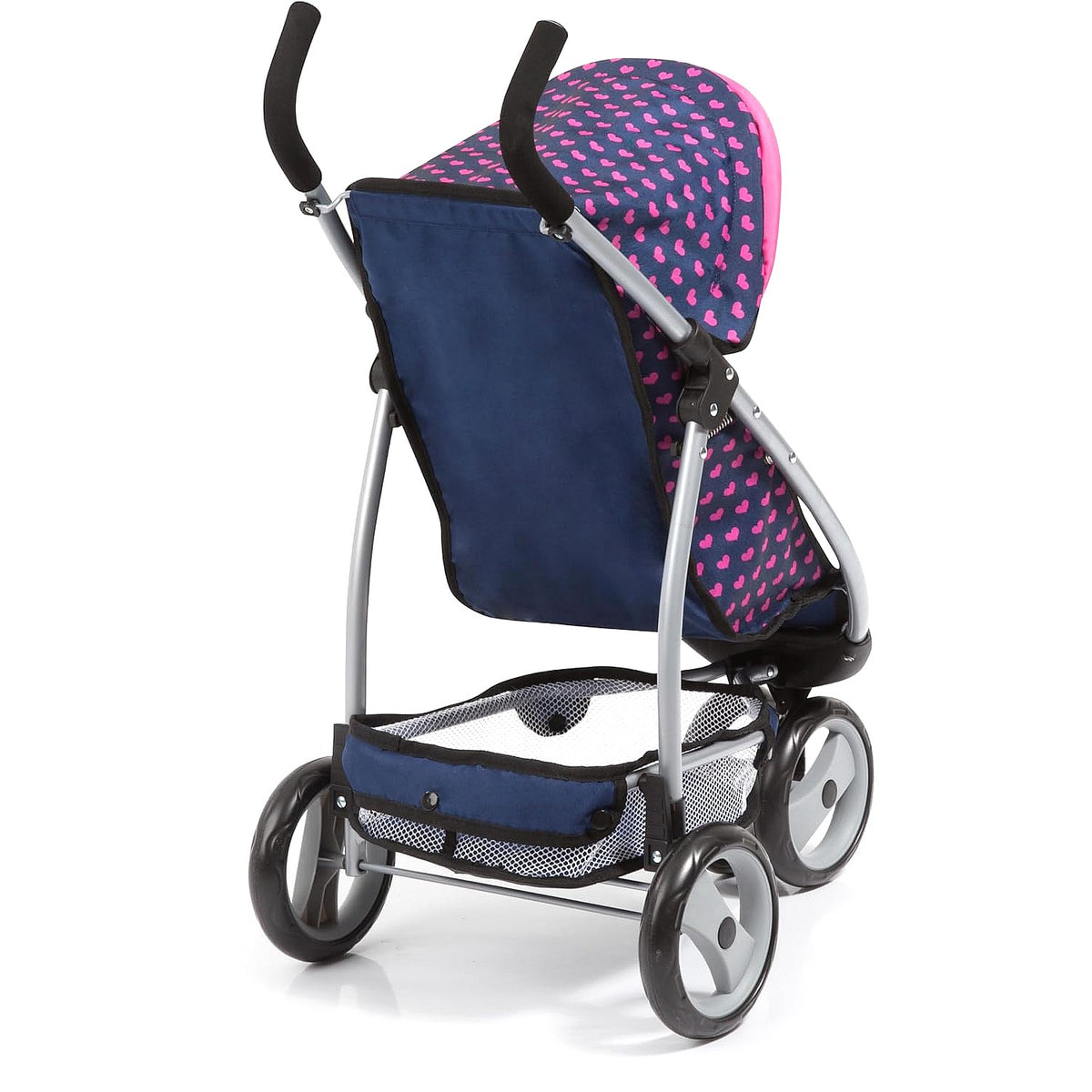 Bayer - Doll Jogger Stroller Pram Navy with Pink Hearts & Unicorn