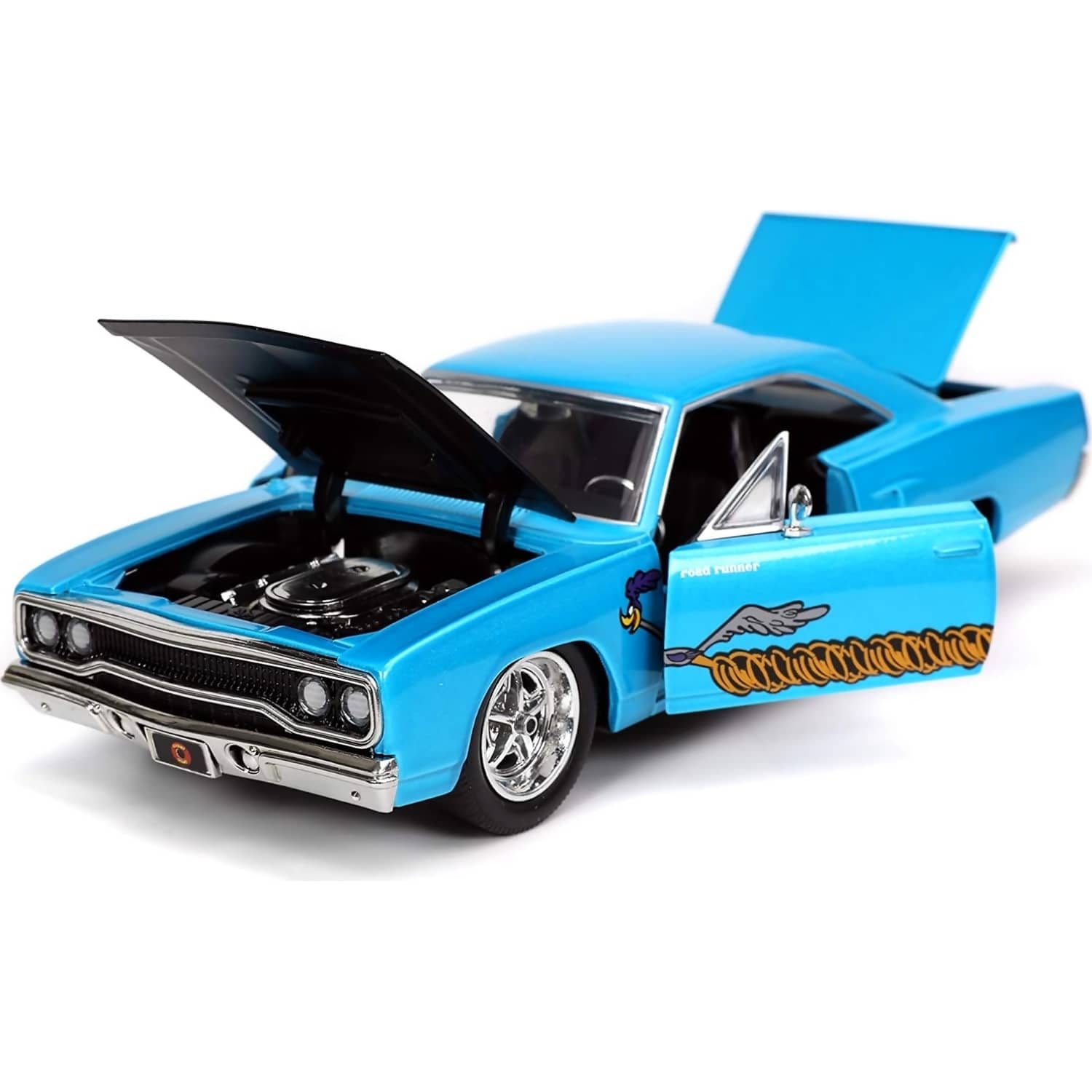 JADA TOYS - LOONEY TUNES 1970 PLYMOUTH ROAD RUNNER WITH WILE E COYOTE 1:24 SCALE DIECAST VEHICLE & FIGURE SET