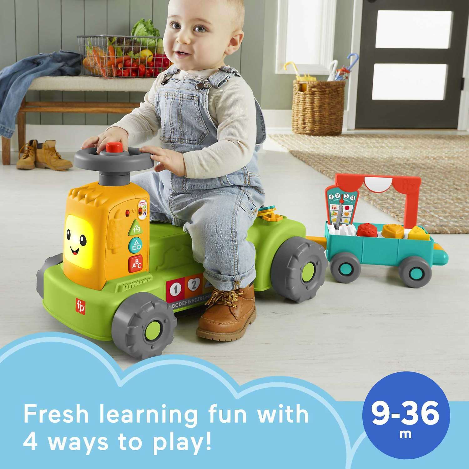 Fisher-Price - Laugh & Learn 4-in-1 Farm To Market Tractor Ride-on Learning Toy For Baby & Toddlers - Mattel