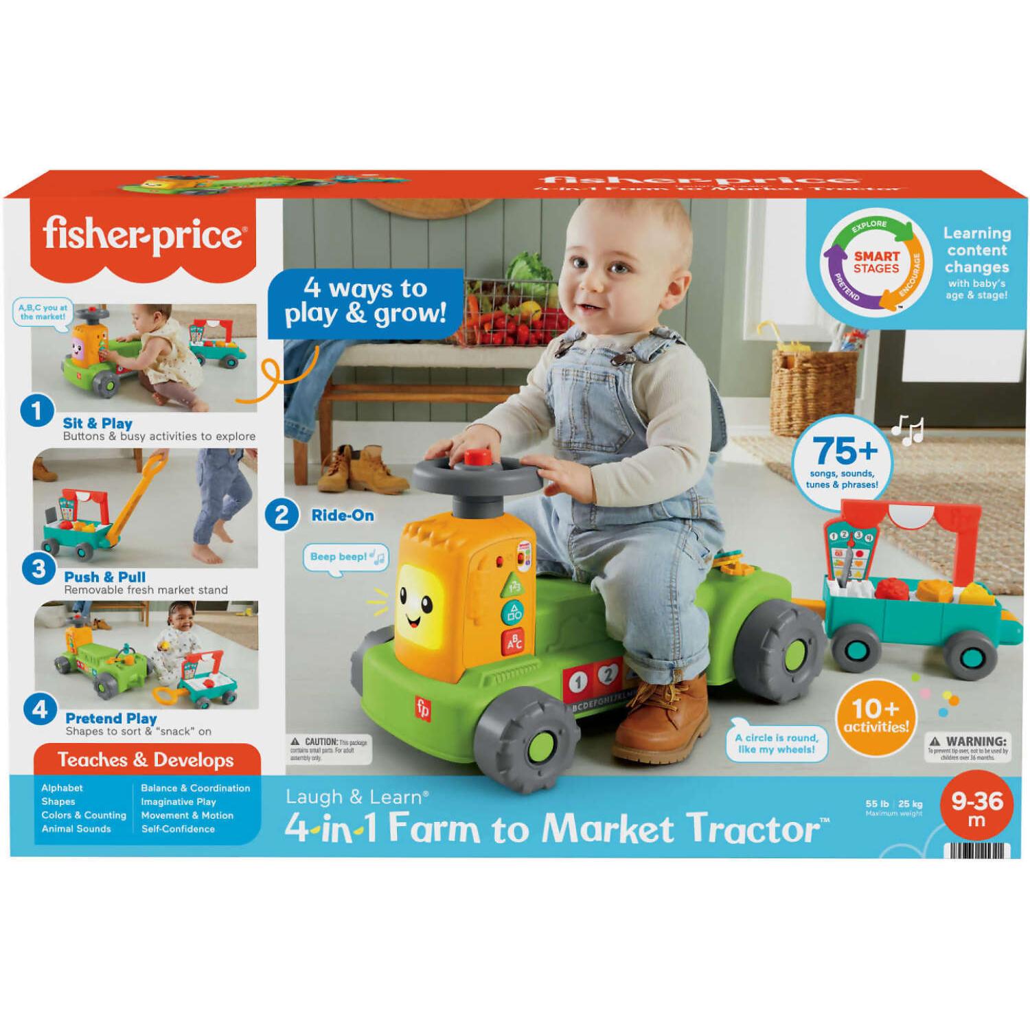 Fisher-Price - Laugh & Learn 4-in-1 Farm To Market Tractor Ride-on Learning Toy For Baby & Toddlers - Mattel