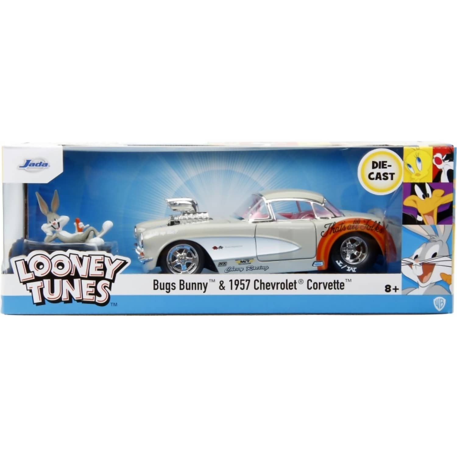 JADA TOYS - LOONEY TUNES 57 CHEVROLET CORVETTE WITH BUGS BUNNY 1:24 SCALE DIECAST VEHICLE