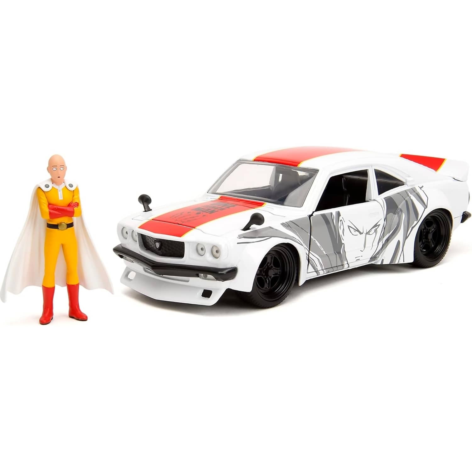 JADA TOYS - ONE PUNCH MAN 1974 MAZDA RX-3 WITH SAITAMA 1:24 SCALE DIECAST VEHICLE AND FIGURE SET