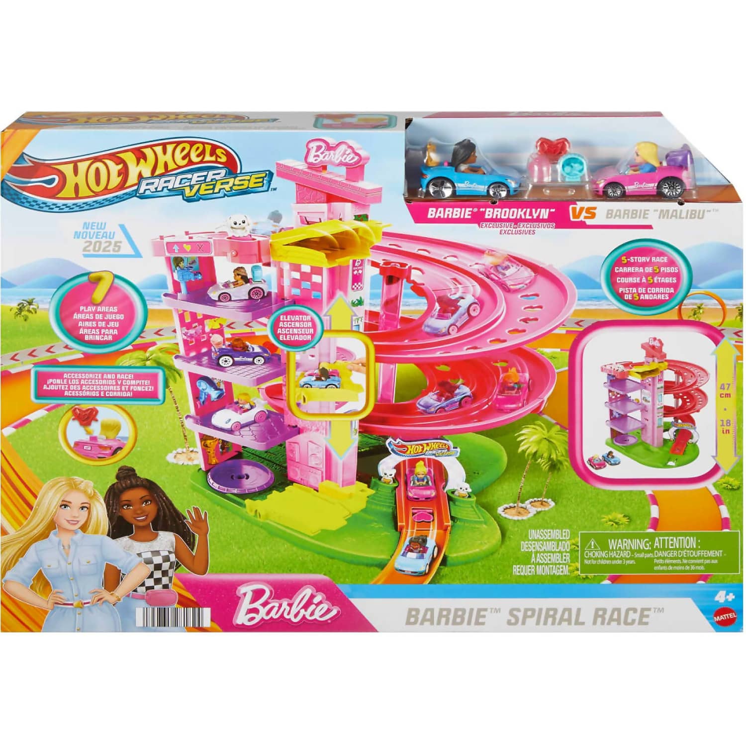Hot Wheels - Racerverse Barbie Spiral Race Track Set With Barbie malibu & Barbie brooklyn Toy Cars