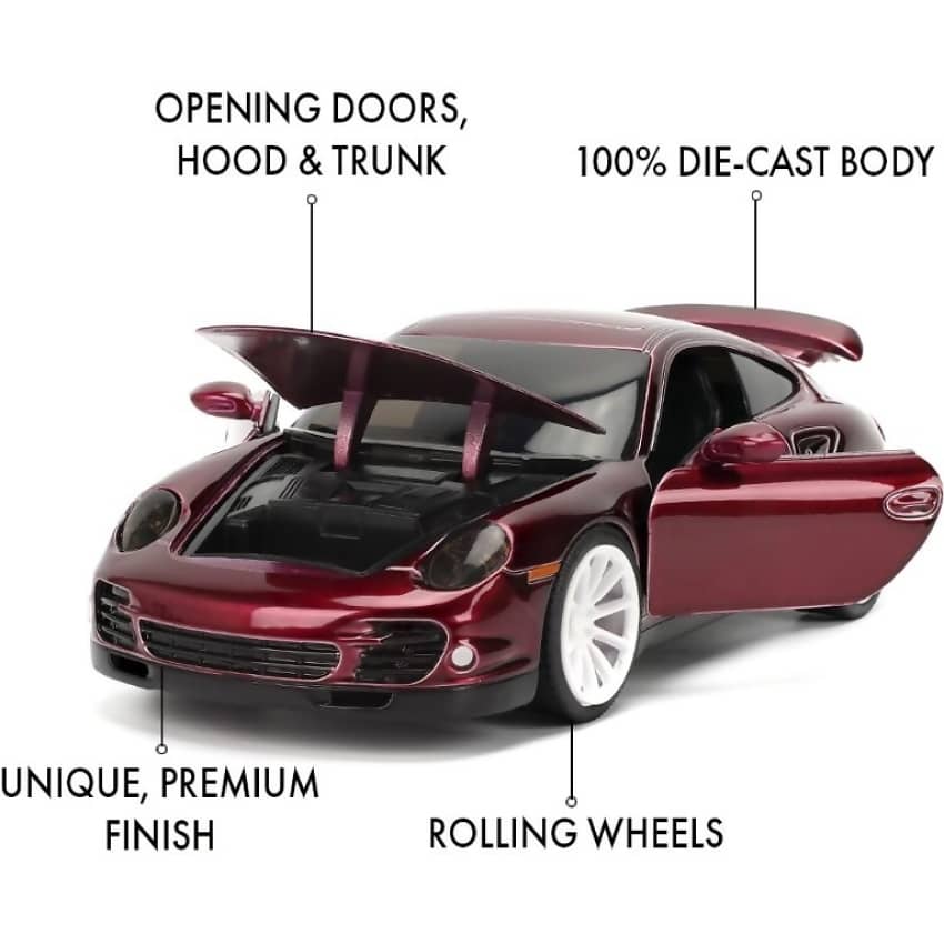JADA TOYS - PINK SLIPS PORSCHE 911 TURBO (997) DARK METALLIC RED 1:24 SCALE DIECAST VEHICLE