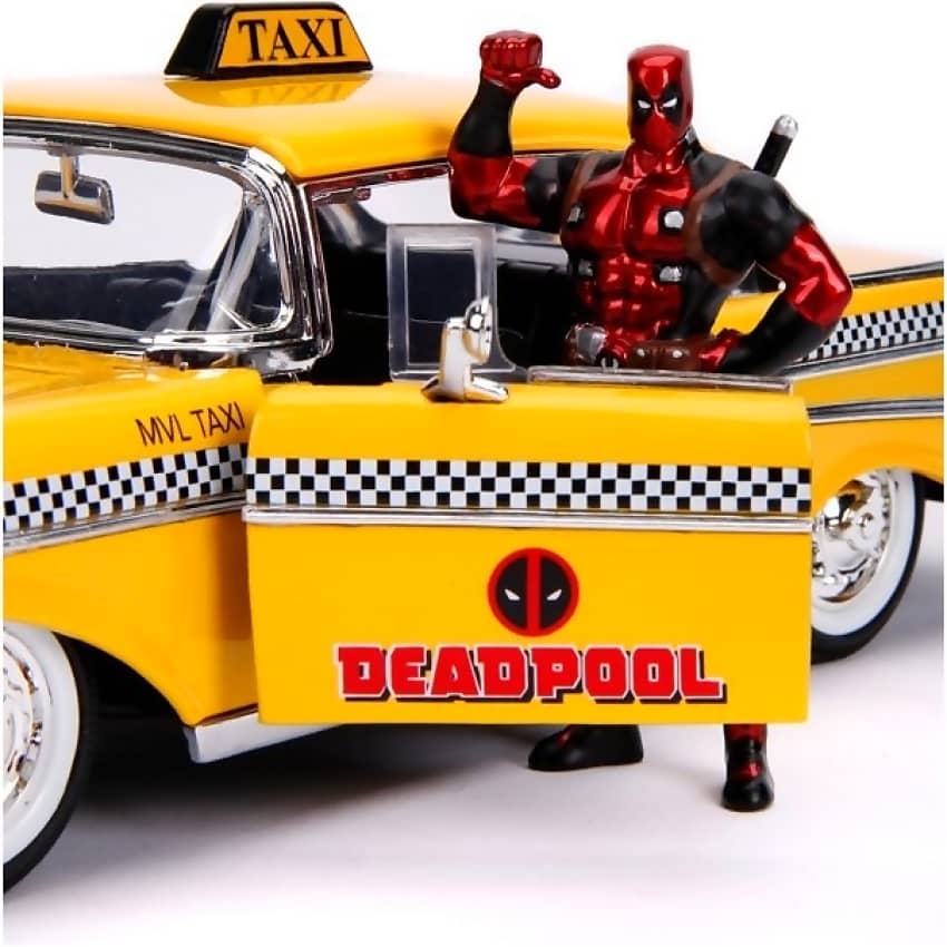 JADA TOYS - HOLLYWOOD RIDES 1957 CHEVY BEL AIR TAXI WITH DEADPOOL 1:24 SCALE DIECAST VEHICLE & DEADPOOL FIGURE SET