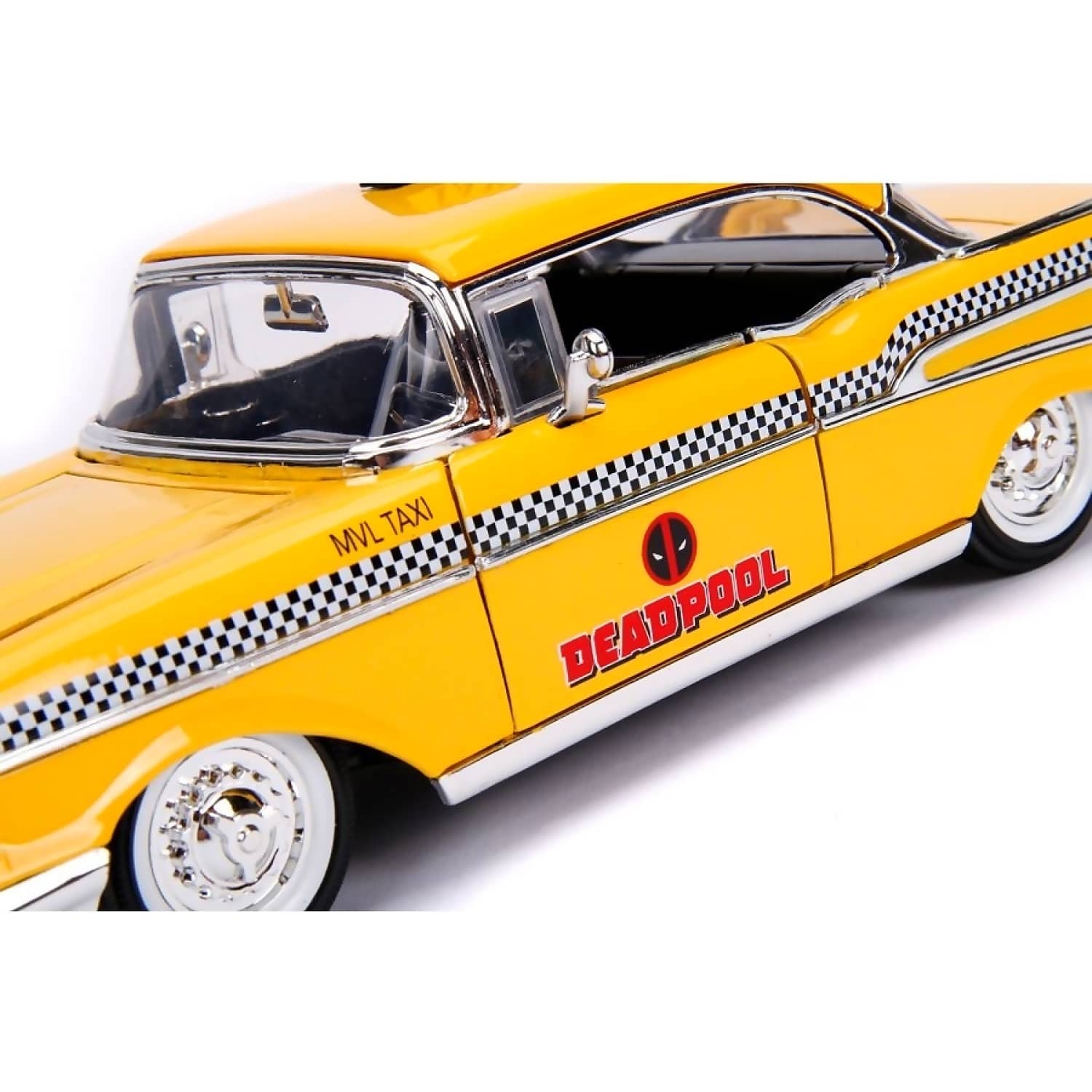 JADA TOYS - HOLLYWOOD RIDES 1957 CHEVY BEL AIR TAXI WITH DEADPOOL 1:24 SCALE DIECAST VEHICLE & DEADPOOL FIGURE SET