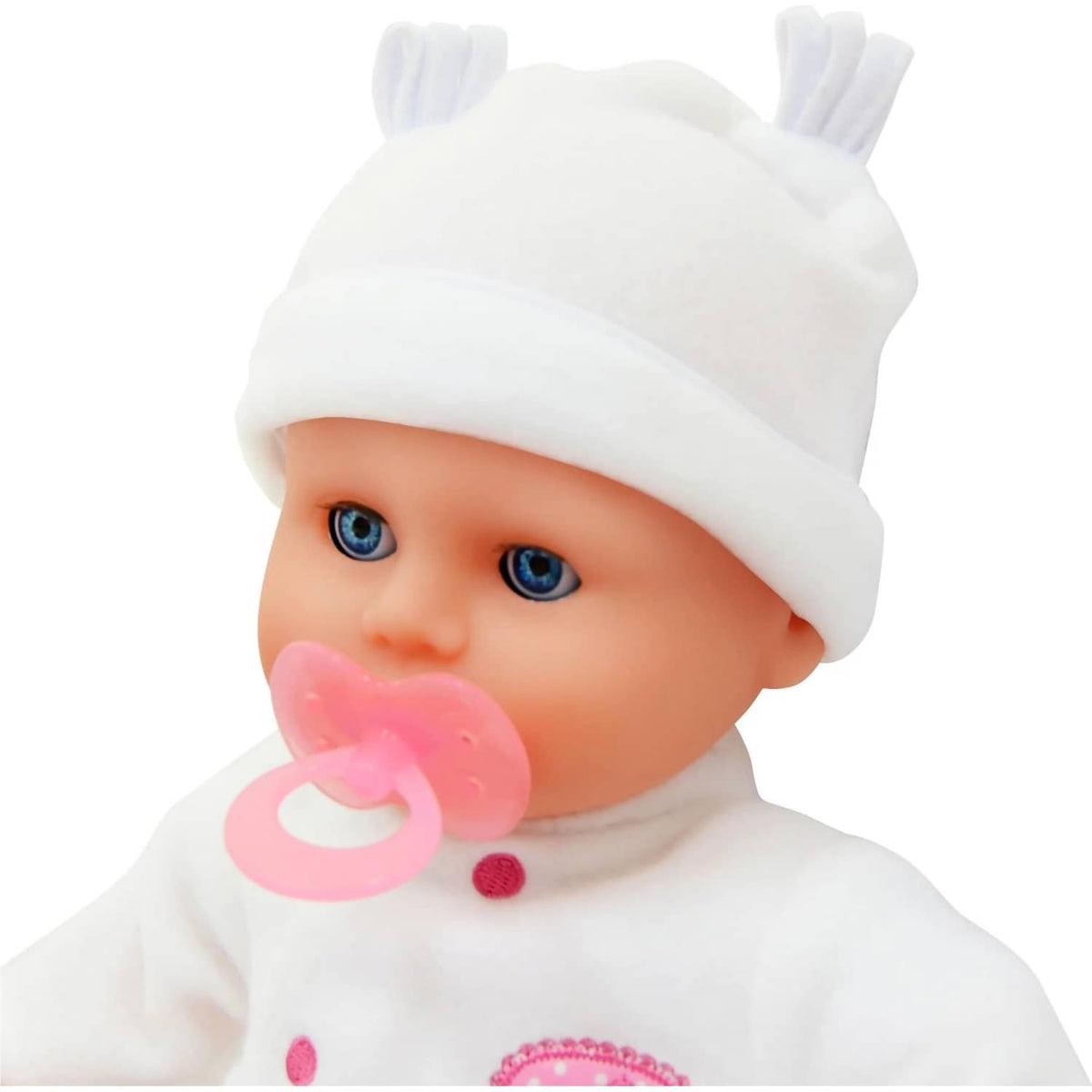 DollsWorld - Little Treasure Baby Doll & Accessories White Outfit - Soft Bean Bodied Doll 38cm