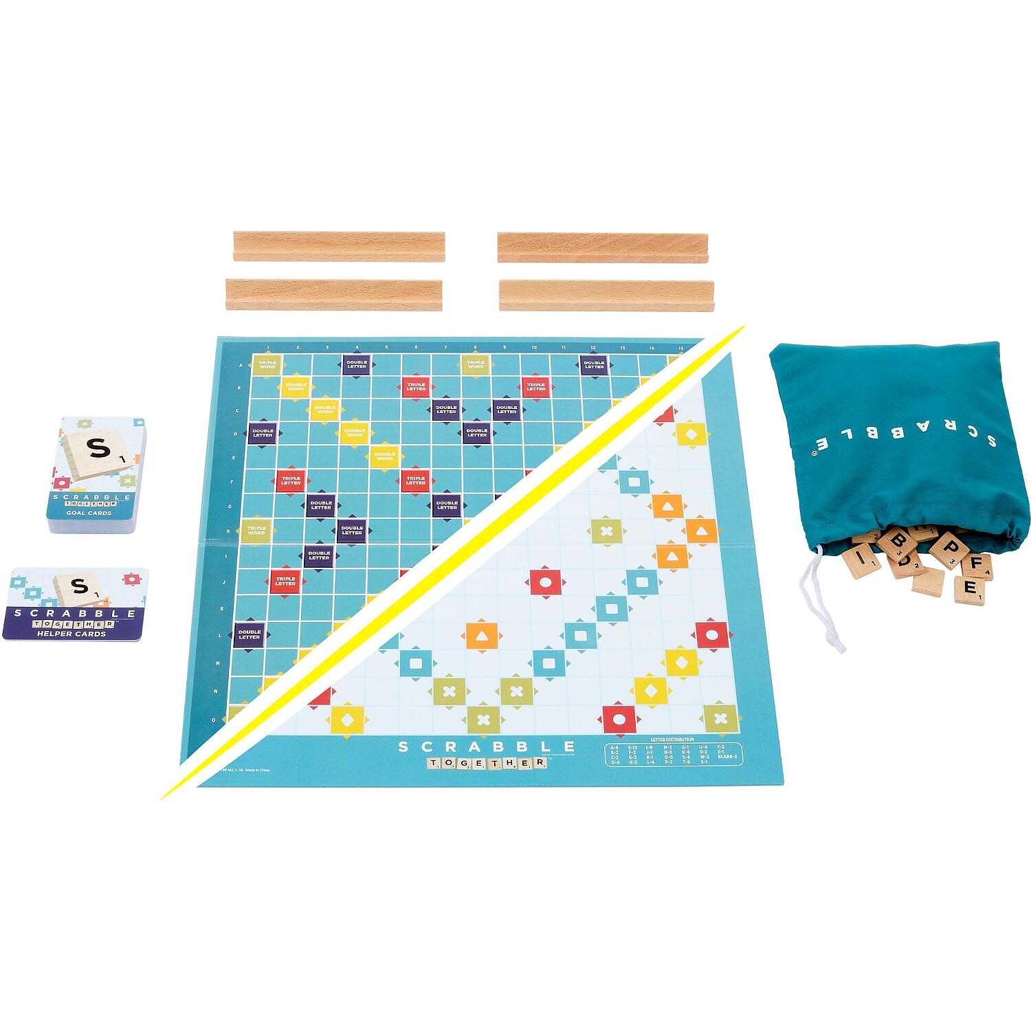 Scrabble - Wood Tiles & Racks 2 GAMES IN 1 - Double-Sided Board Game - Mattel