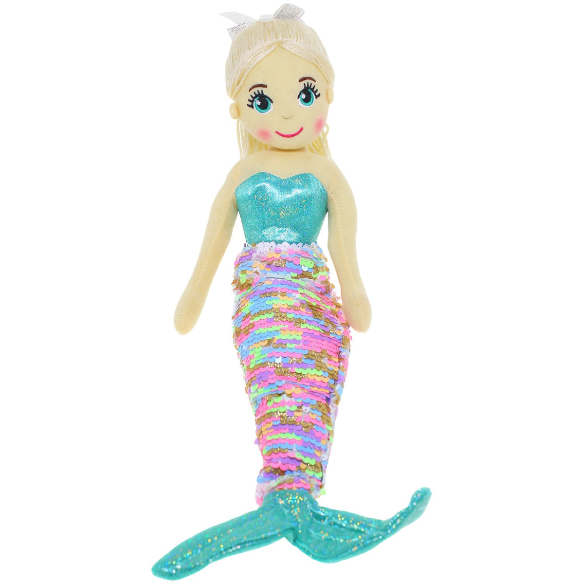Cotton Candy - Mermaid 45cm Alice Teal/Rainbow Sequined Flip Tail Plush