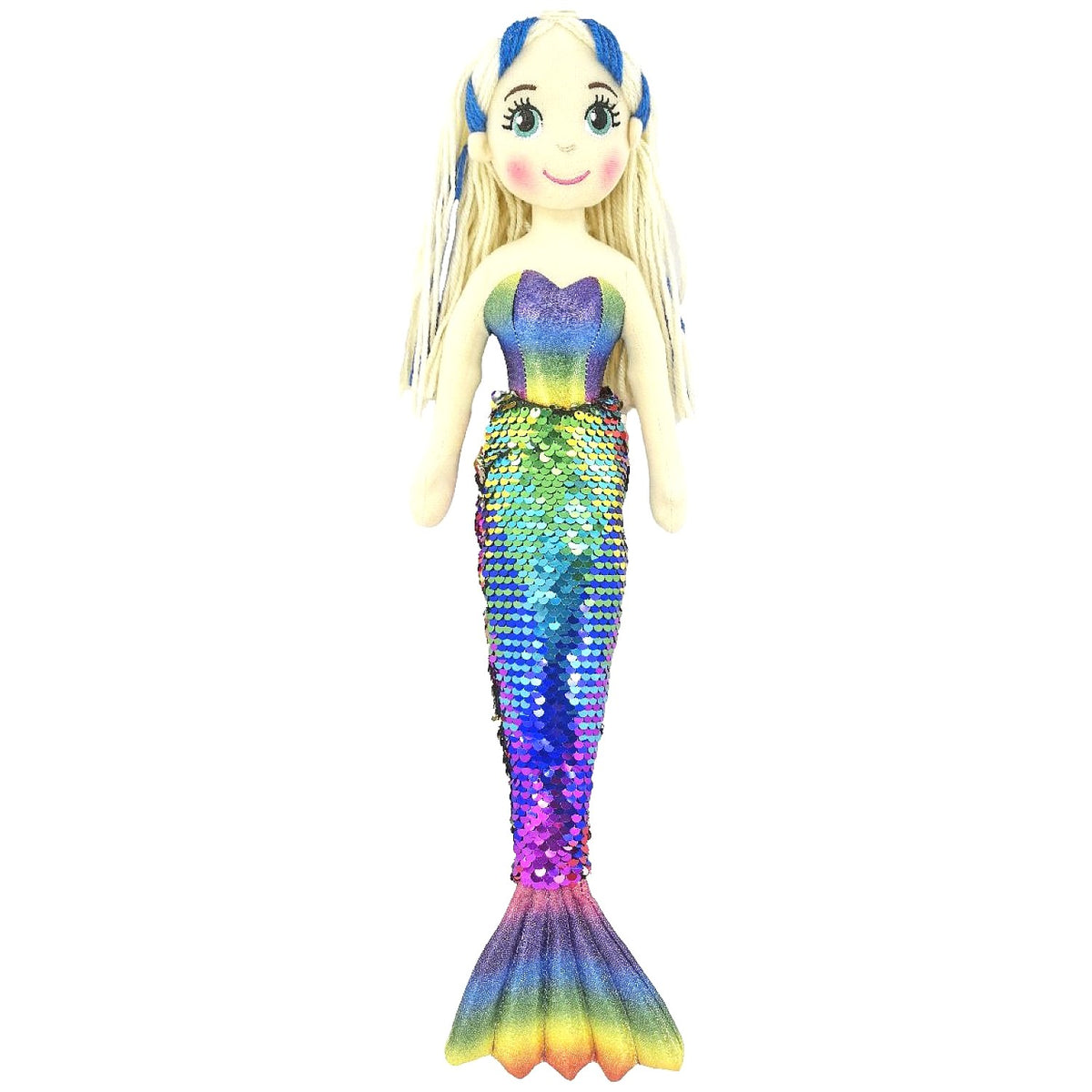 Cotton Candy - Mermaid 45cm Evelyn Blue/Rainbow Sequined Flip Tail Plush