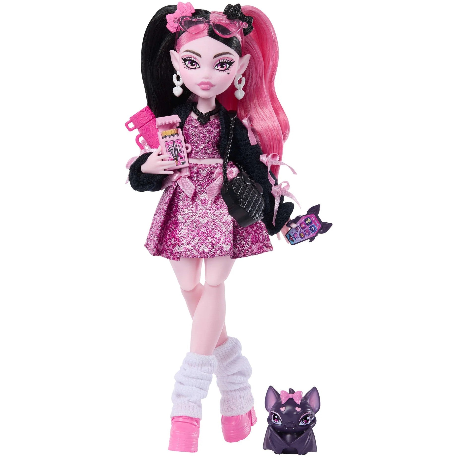 Monster High - Draculaura Fashion Doll in Bow Dress With Pet Bat Count Fabulous And 7 Accessories - Mattel