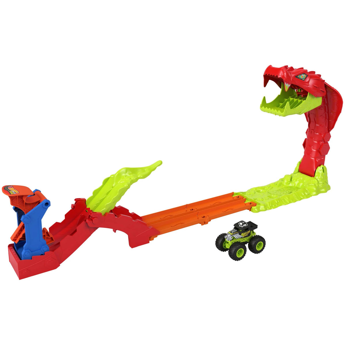 Hot Wheels - Monster Trucks Snake Slam Takedown Track Set with 1:64 Bone Shaker - Mattel