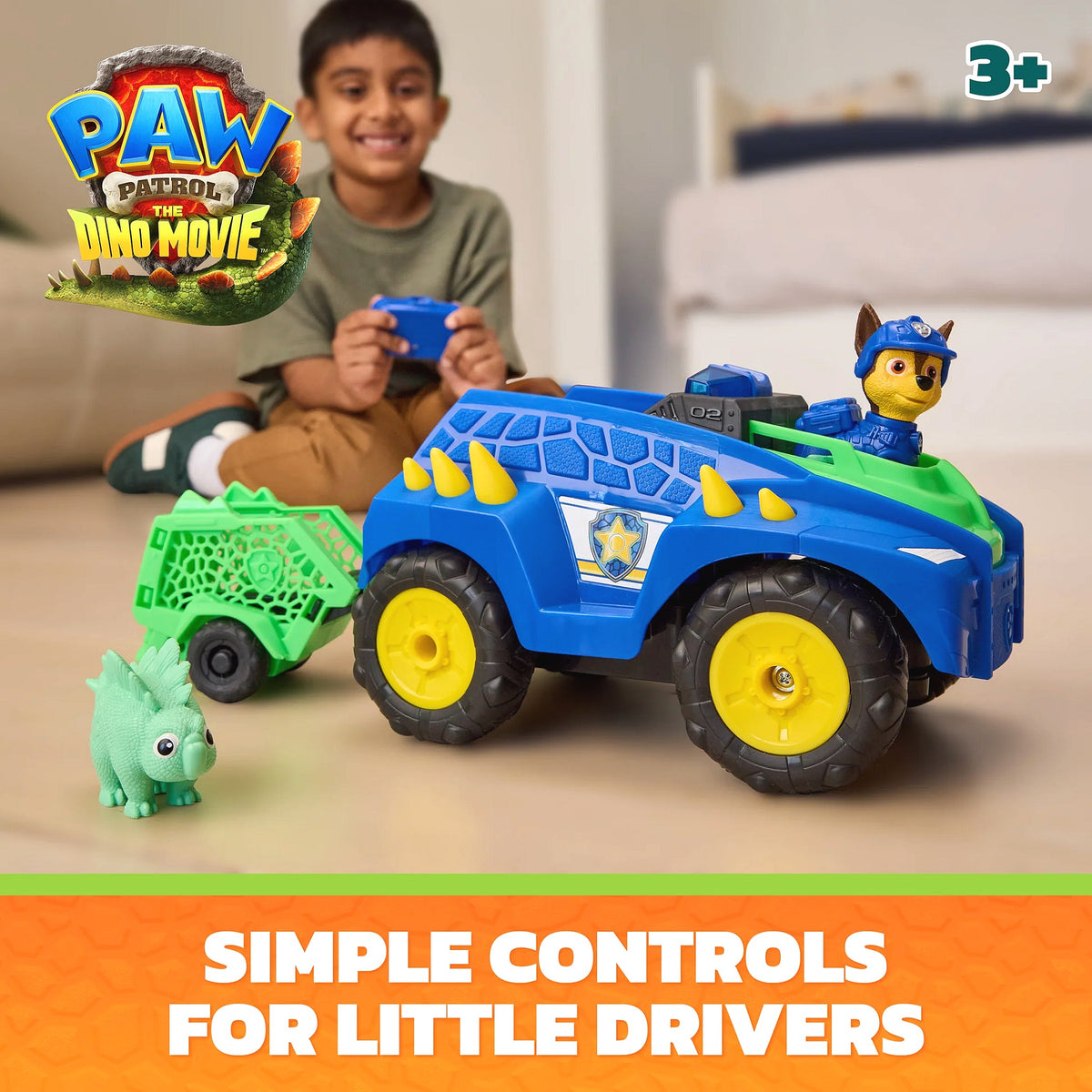 Paw Patrol - The Dino Movie Dino Tow & Dash RC Easy-to-Steer Remote Control Car with Chase - Spin Master