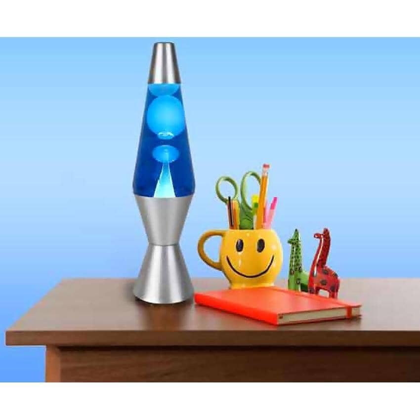 Landmark - Liquid Lava Lamp Retro Blue/white Wax Silver Base 37cm