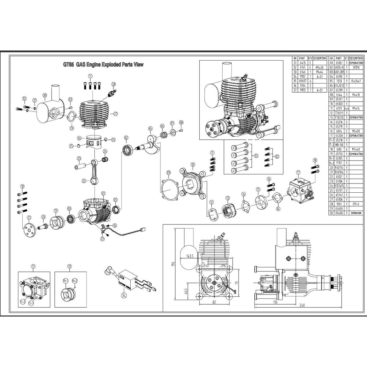 NGH - GT65 R - 65CC REAR INTAKE SIDE EXHAUST GAS TWO-STROKE ENGINE