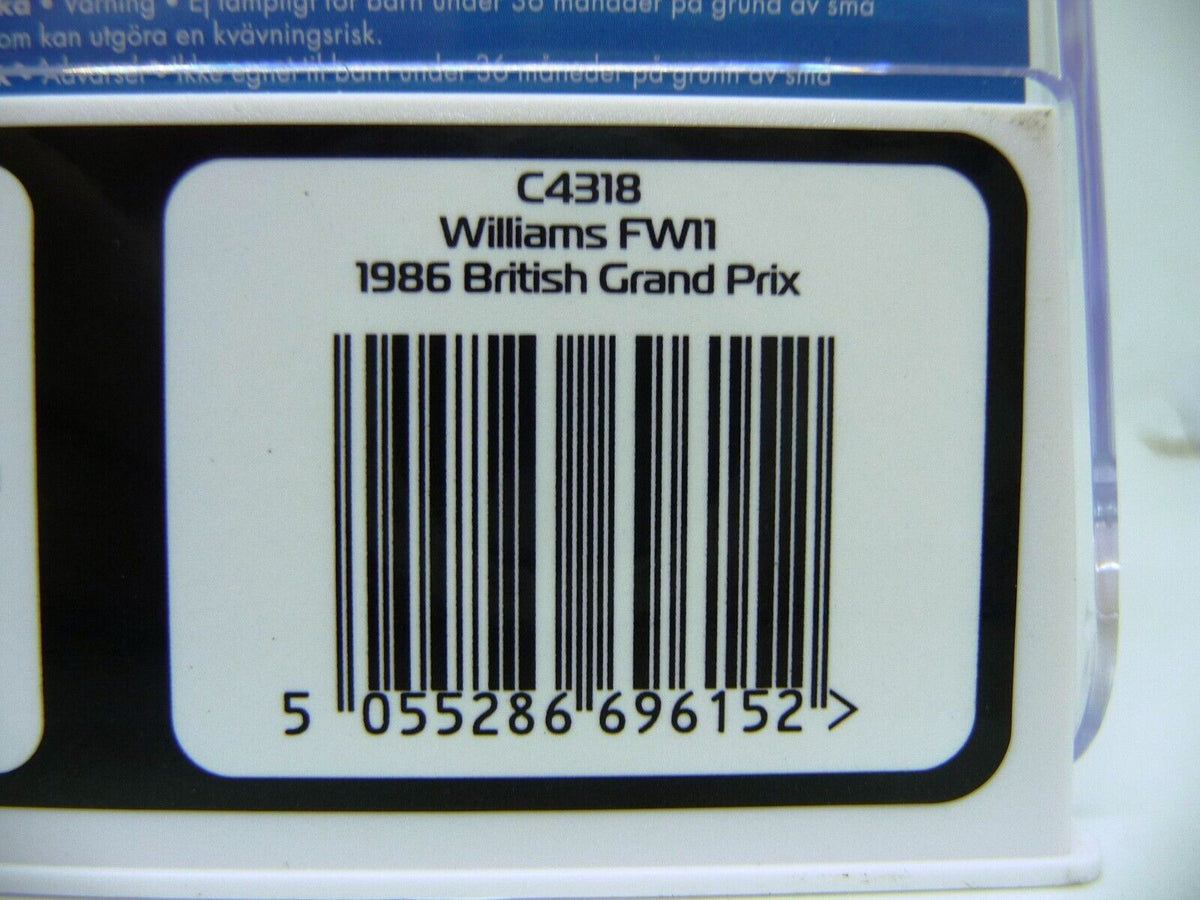 SCALEXTRIC - C4318 WILLAMS FW11 1986 BRITISH GRAND PRIX SLOT CAR ALSO SUITS CARRERA
