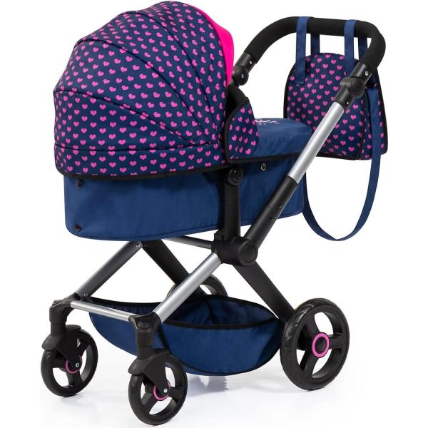 Bayer - Doll Pram Xeo Compact Dark Blue With Pink Hearts - Image 2