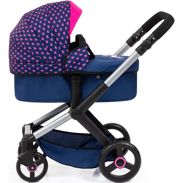 Bayer - Doll Pram Xeo Compact Dark Blue With Pink Hearts - Image 3