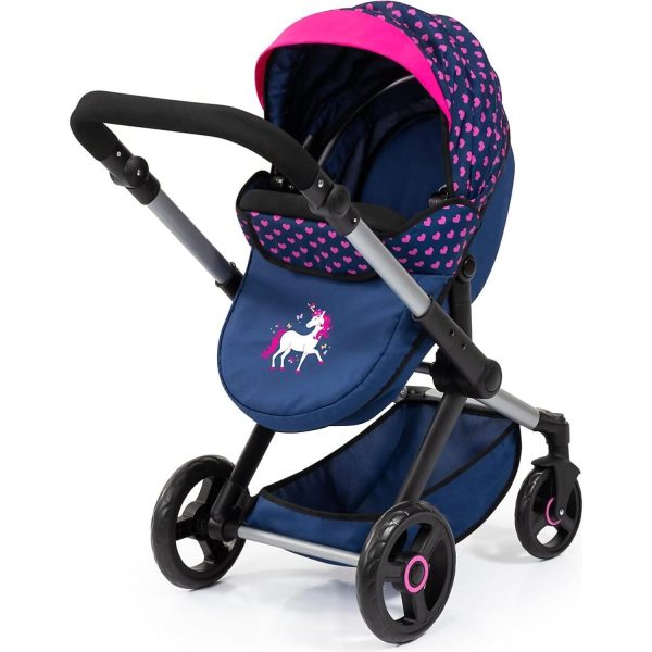 Bayer - Doll Pram Xeo Compact Dark Blue With Pink Hearts - Image 4