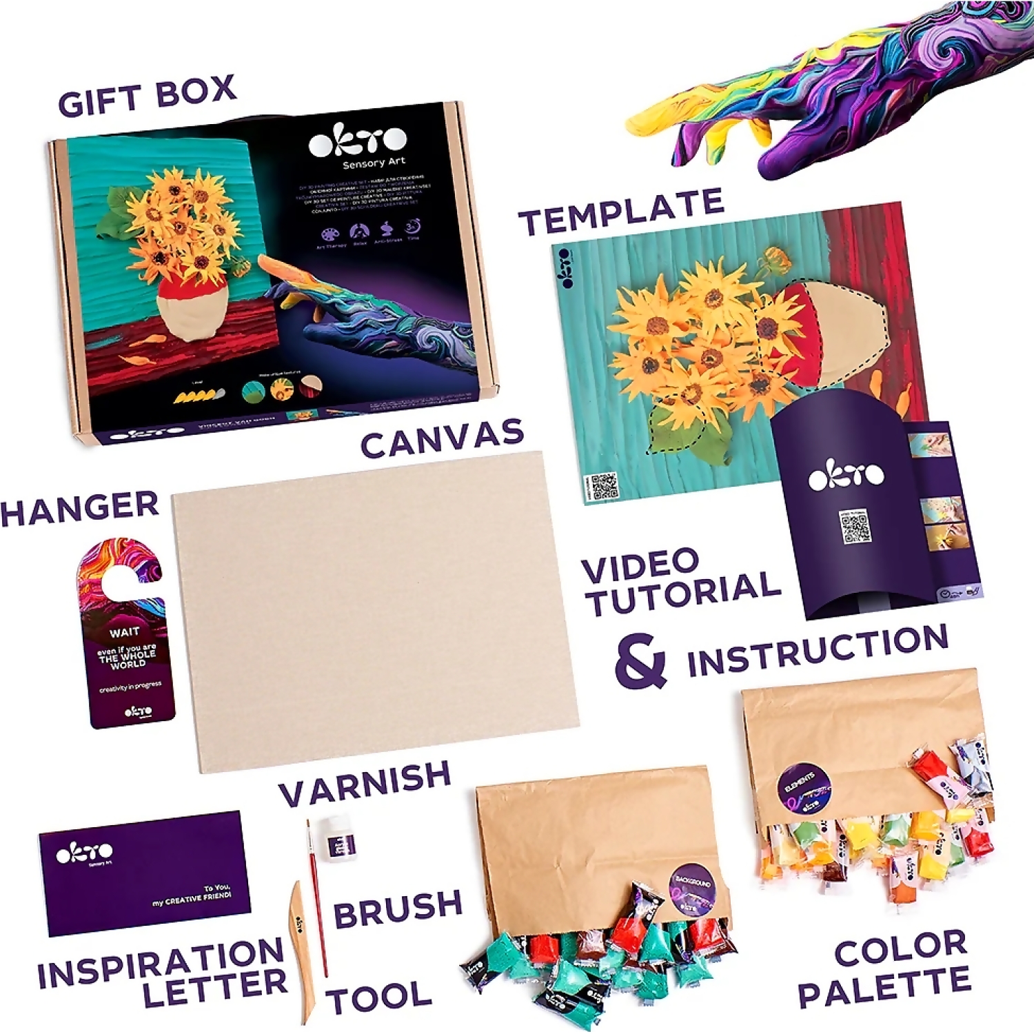 OKTO Sensory Art - DIY 3D Painting Creative Set Sunflowers 30cm x 40cm - Image 3