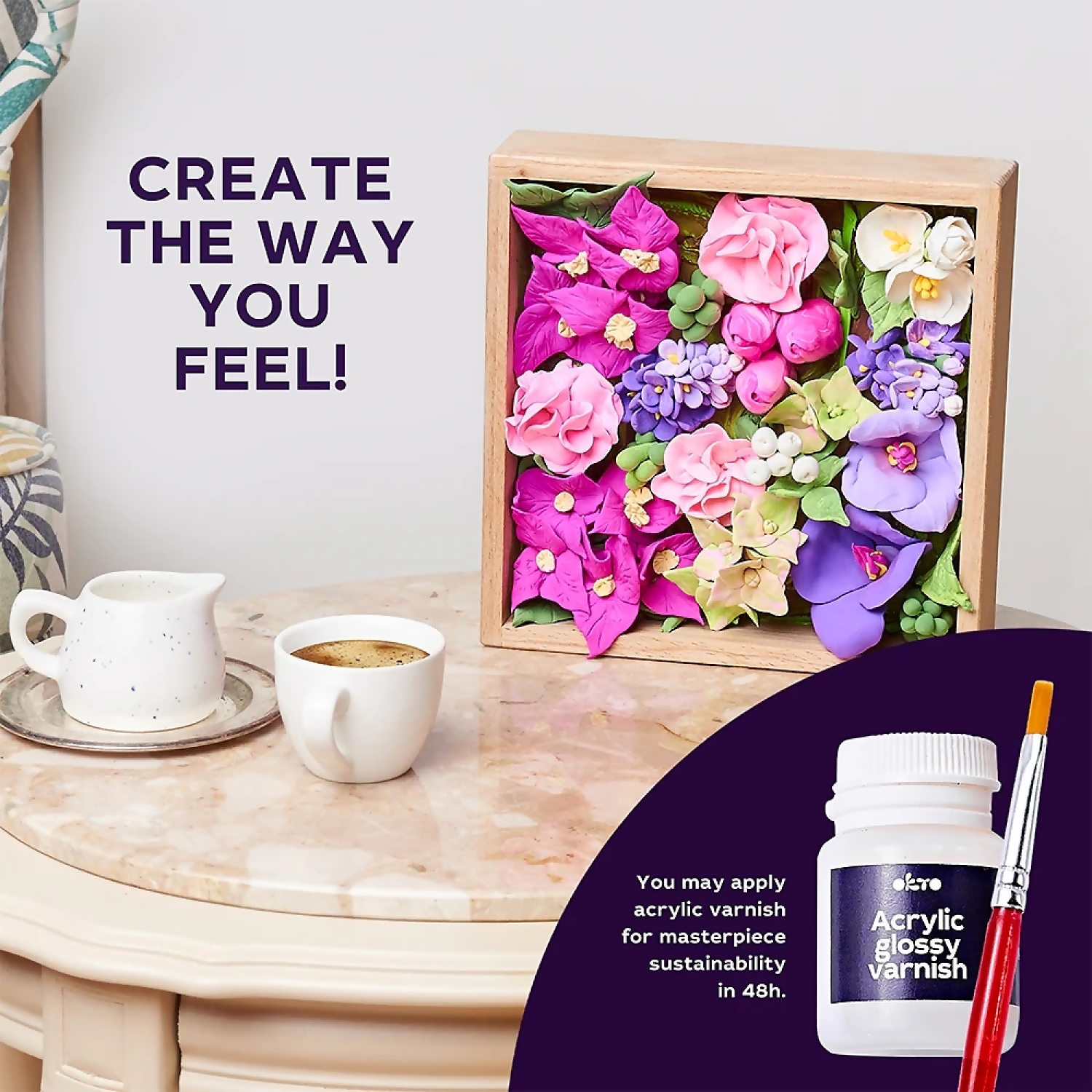 OKTO Sensory Art - Wood & Craft DIY 3D Flowers Inspiration 21cm x 21cm - Image 7