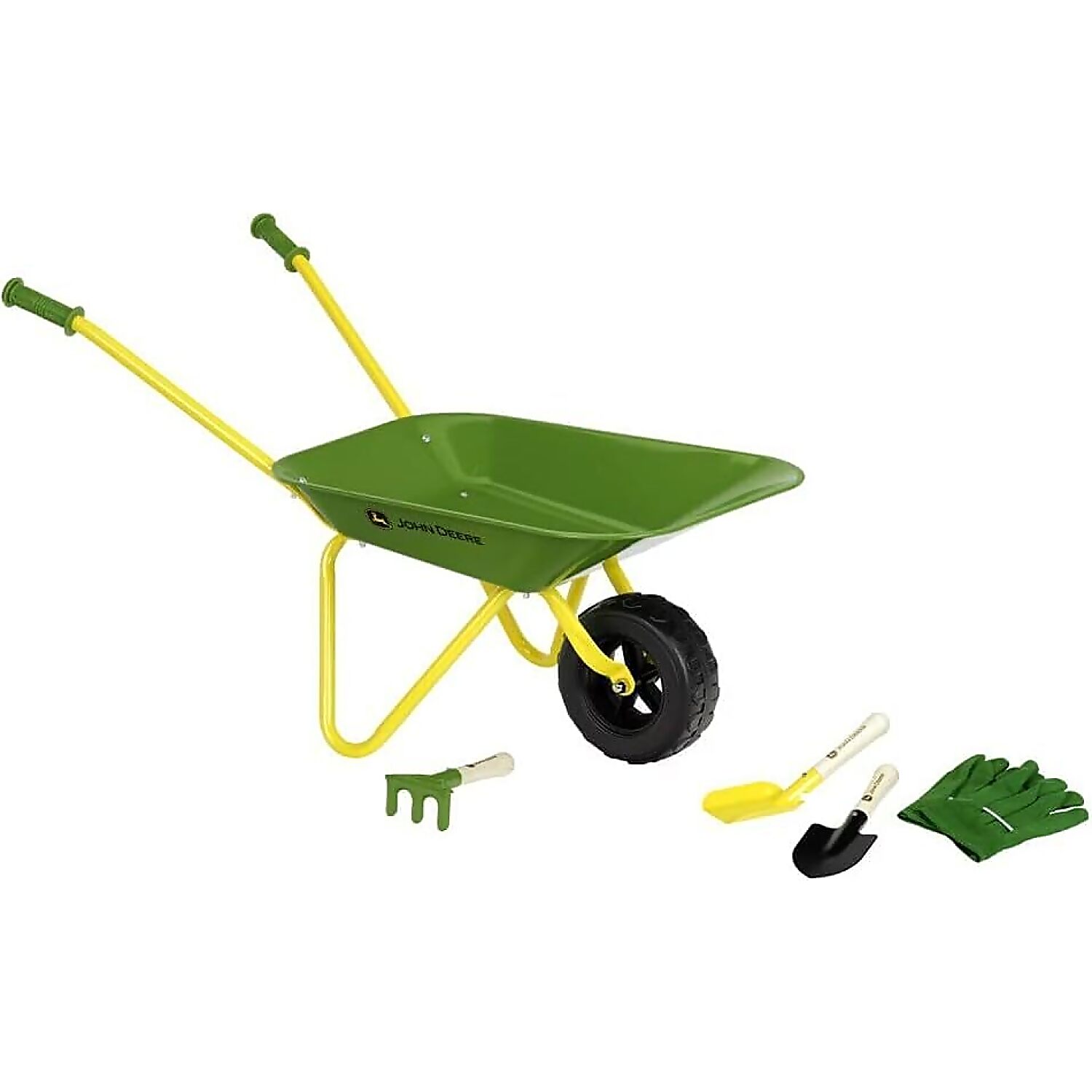 Klein - John Deere Kids Metal Wheelbarrow with Garden Tool Set